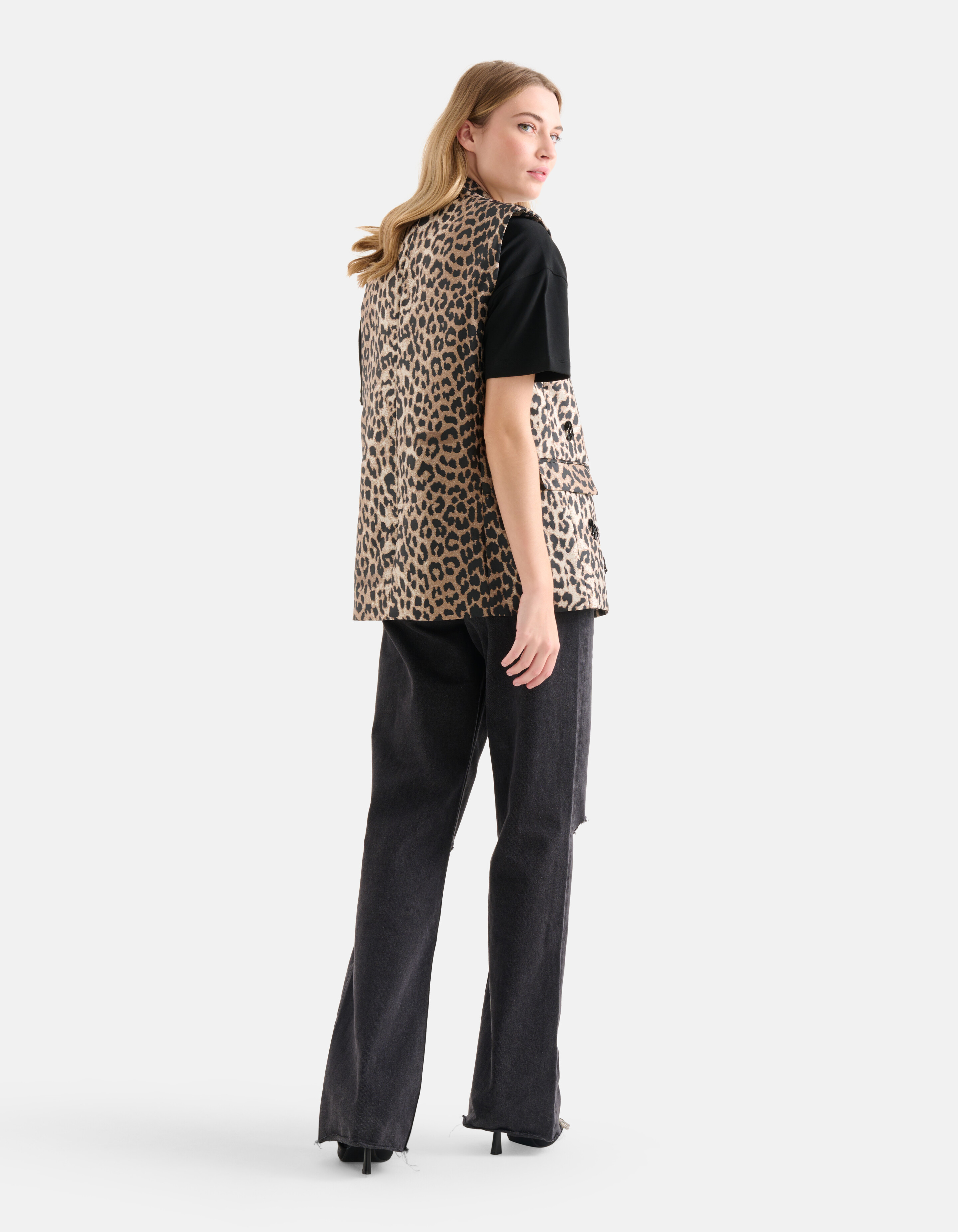 Leopard Jacquard Gilet Bruin SHOEBY WOMEN
