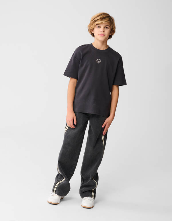 Smiley Artwork T-shirt Donkergrijs SHOEBY BOYS