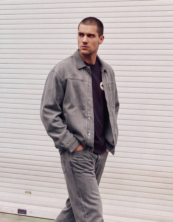 Relaxed Washed Denim Overshirt Grijs SHOEBY MEN