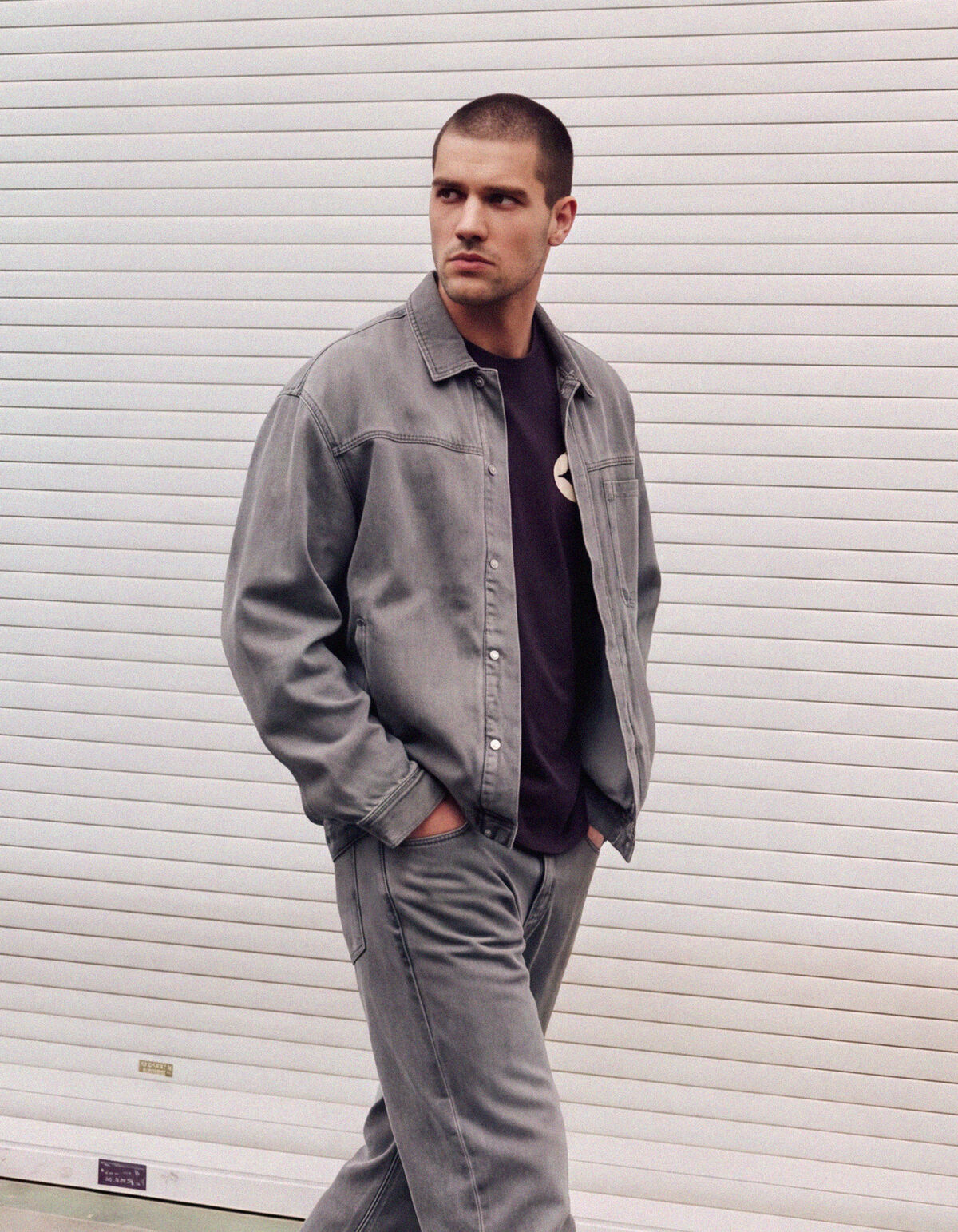 Relaxed Washed Denim Overshirt Grijs SHOEBY MEN