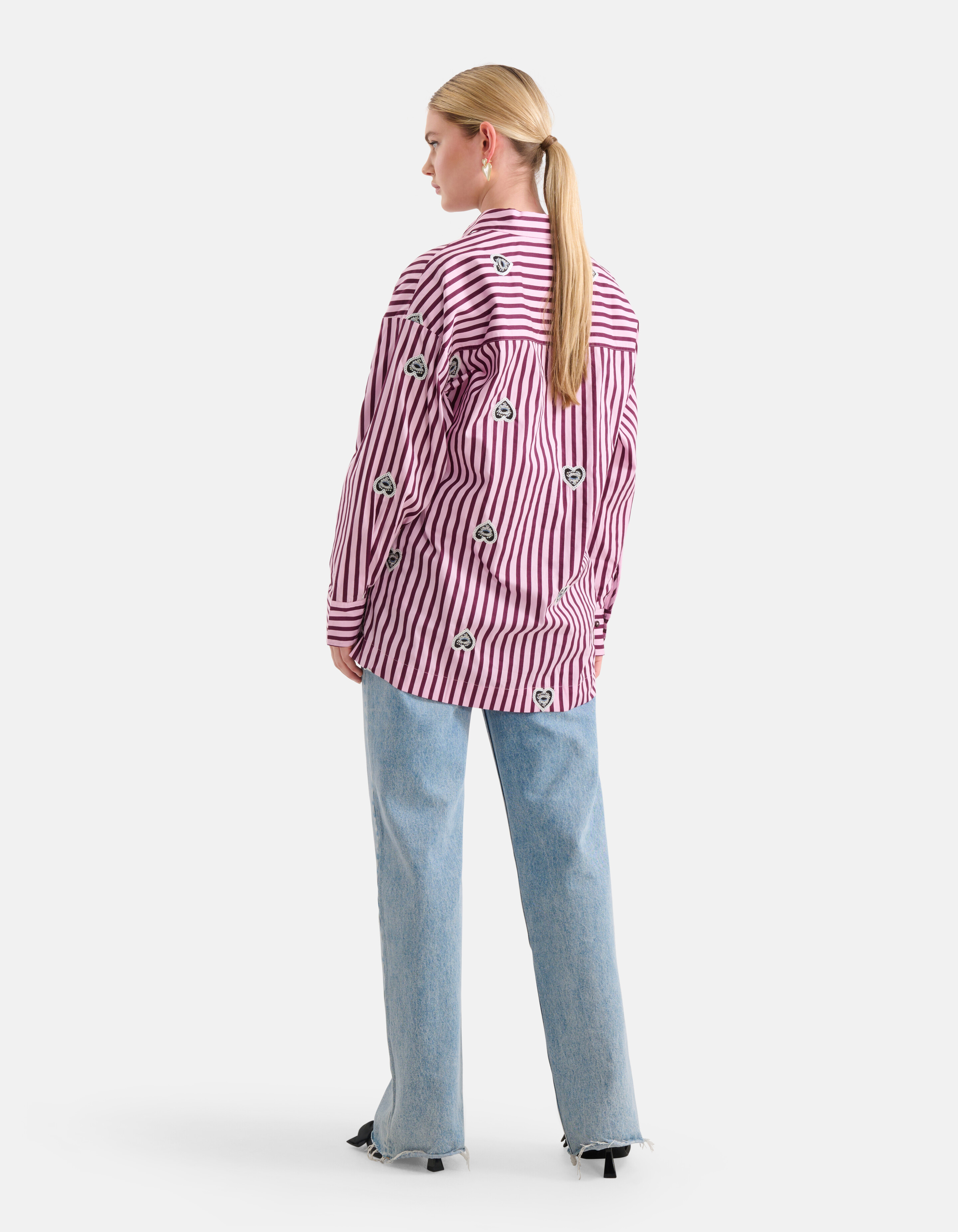 Embroidery Pinstripe Blouse Roze SHOEBY WOMEN