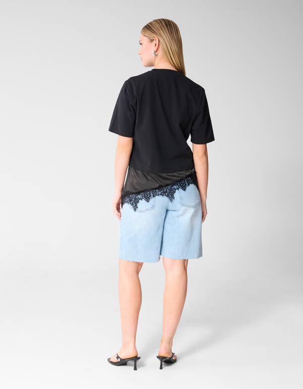 Kanten Satijnen T-shirt Zwart SHOEBY WOMEN