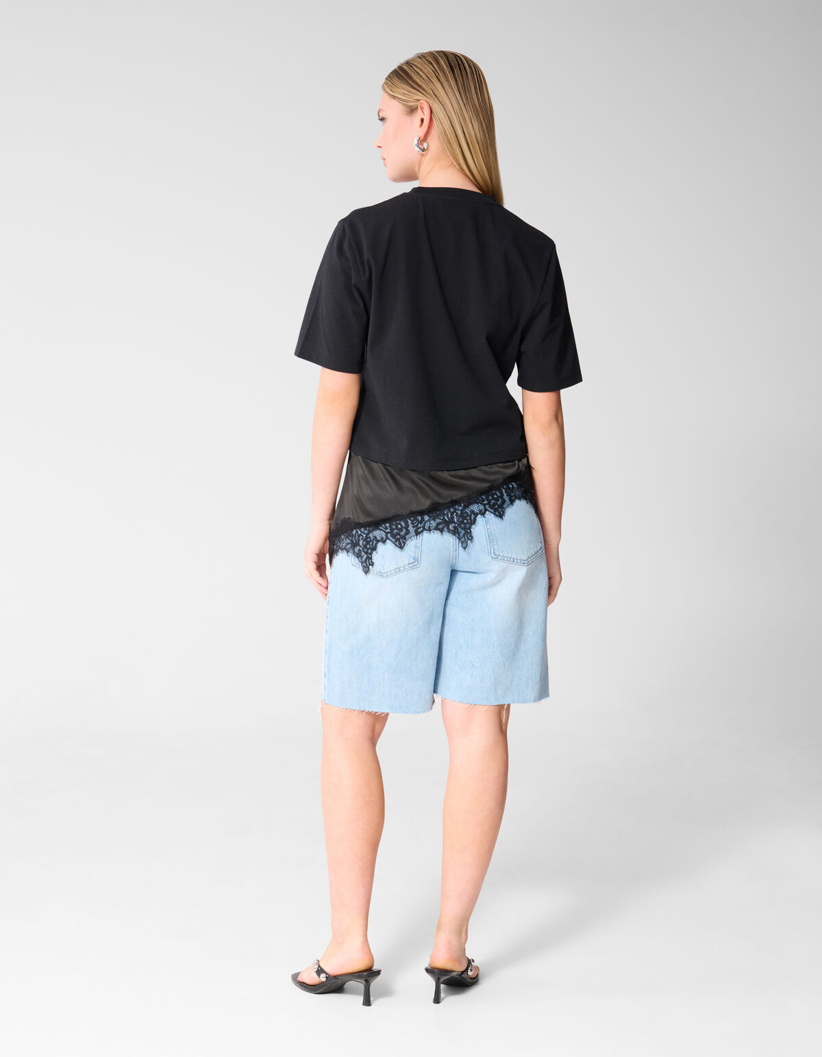 Kanten Satijnen T-shirt Zwart SHOEBY WOMEN