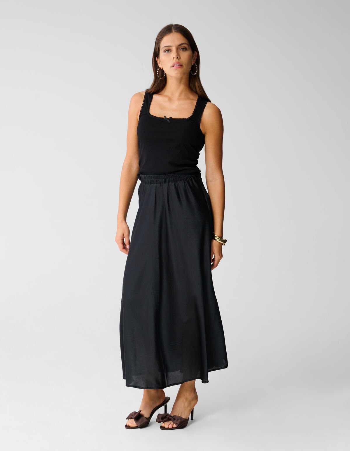 Satijnen Maxi Rok Zwart SHOEBY WOMEN