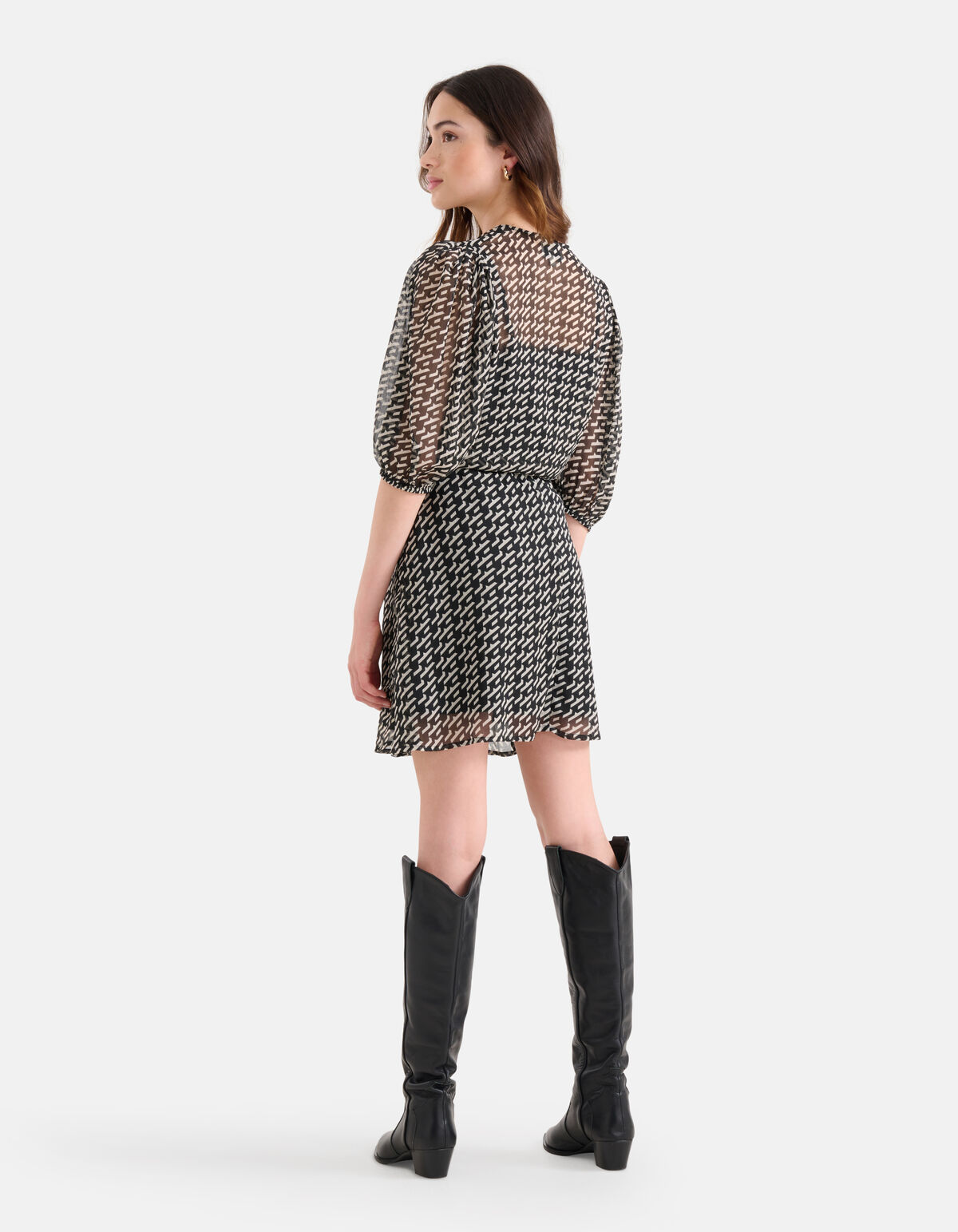 Grafische Chiffon Jurk Zwart/Wit SHOEBY WOMEN