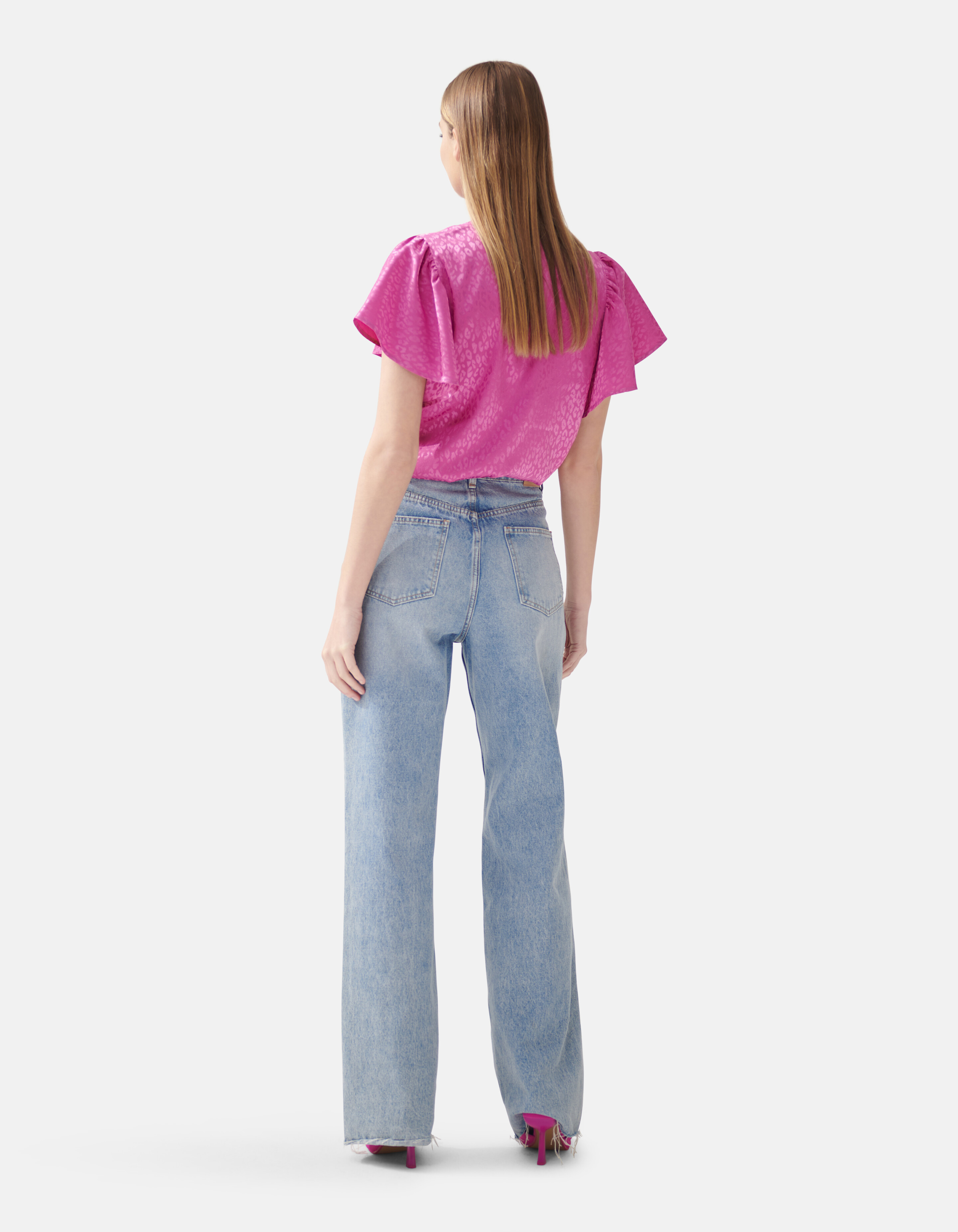Jacquard Ruffle Blouse Roze SHOEBY WOMEN