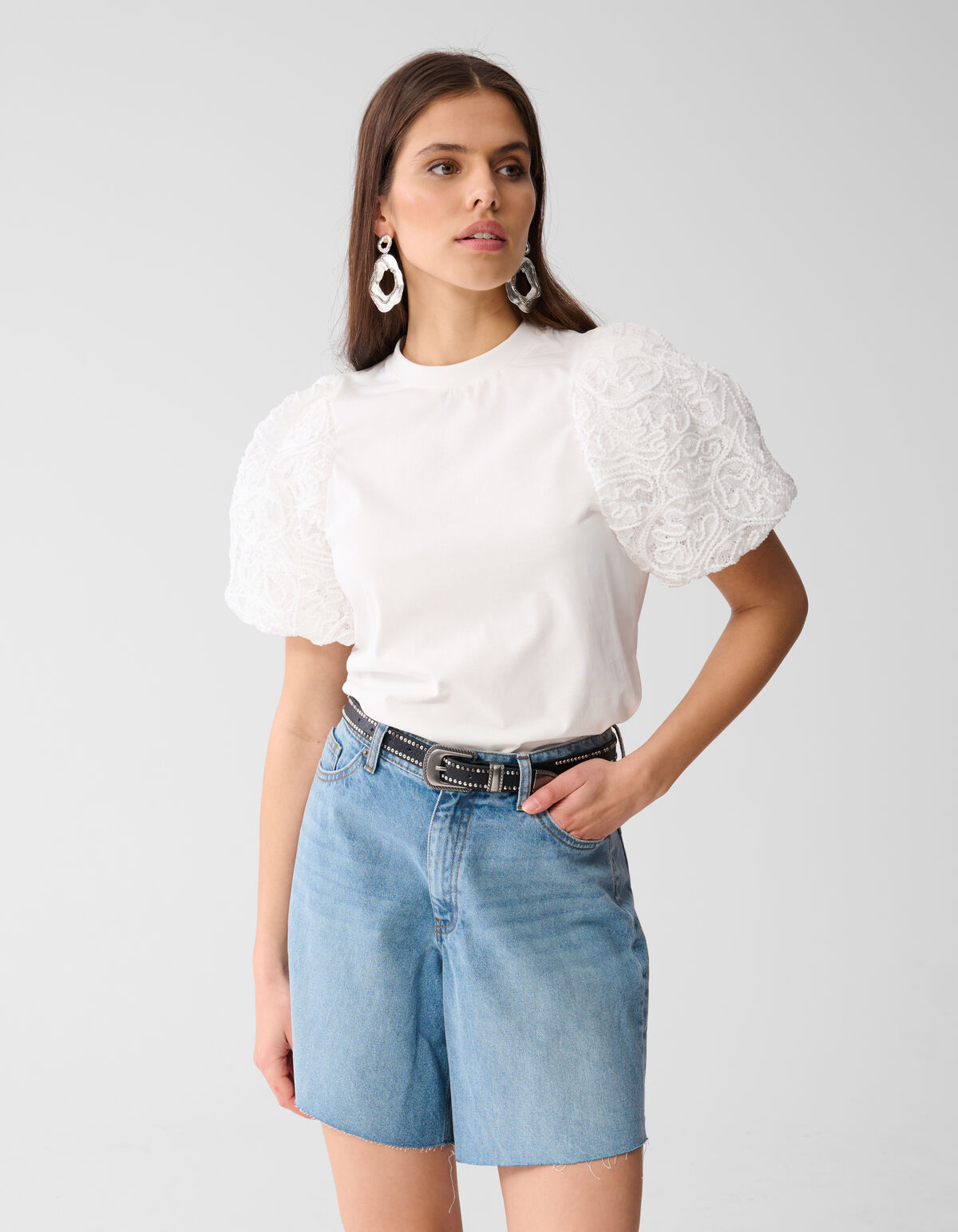Puff Embroidery T-shirt Wit SHOEBY WOMEN