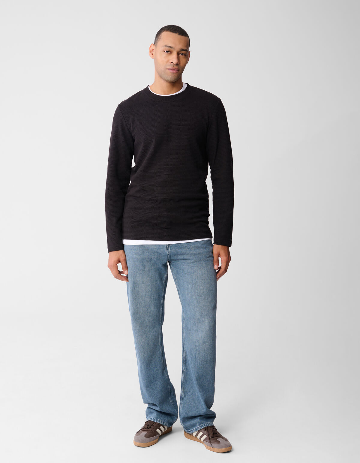 Structuur Longsleeve T-shirt Donkerbruin SHOEBY MEN