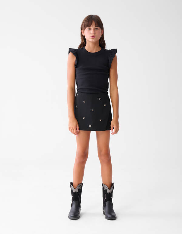 Ruffle Rib Top Zwart SHOEBY GIRLS
