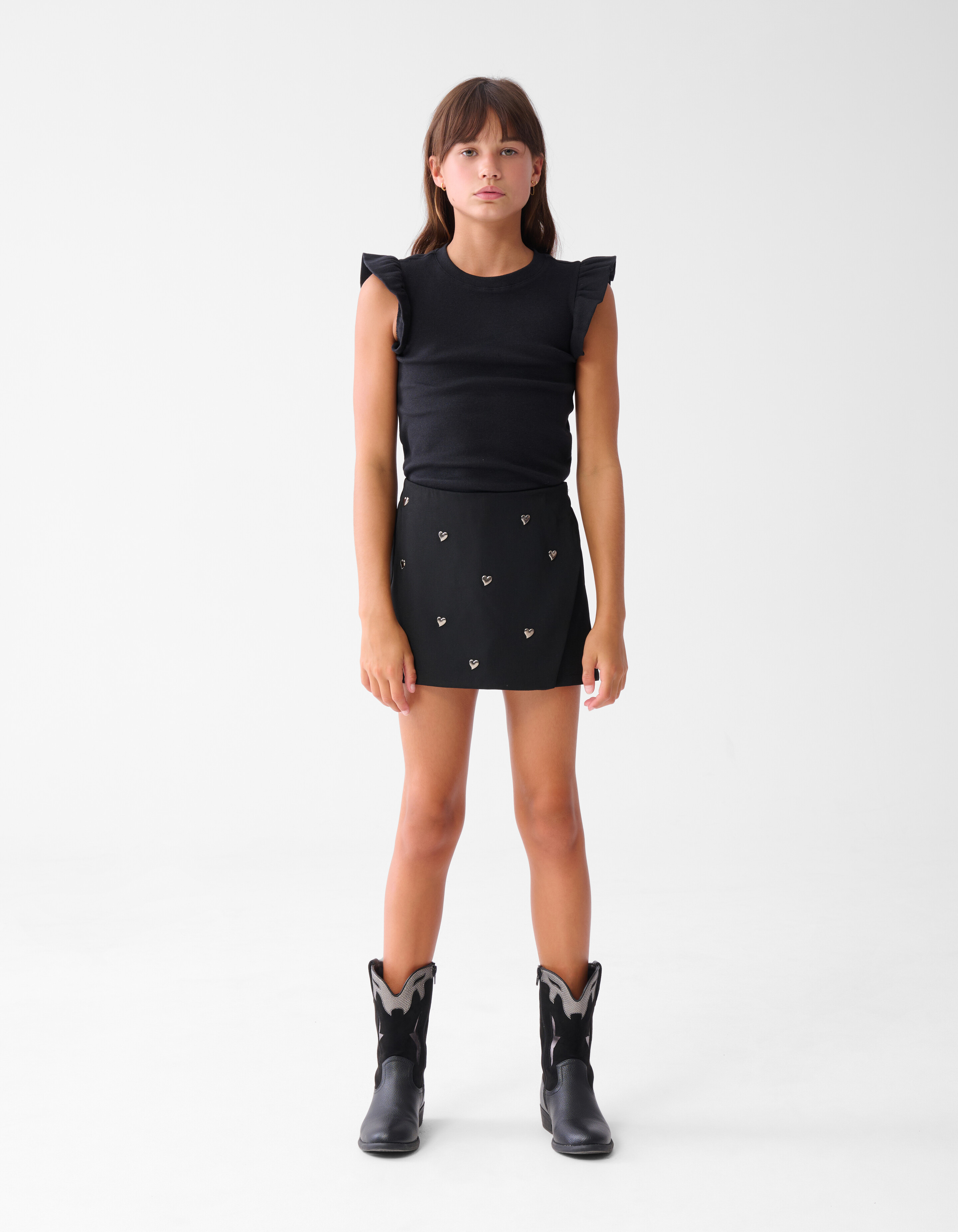 Ruffle Rib Top Zwart SHOEBY GIRLS