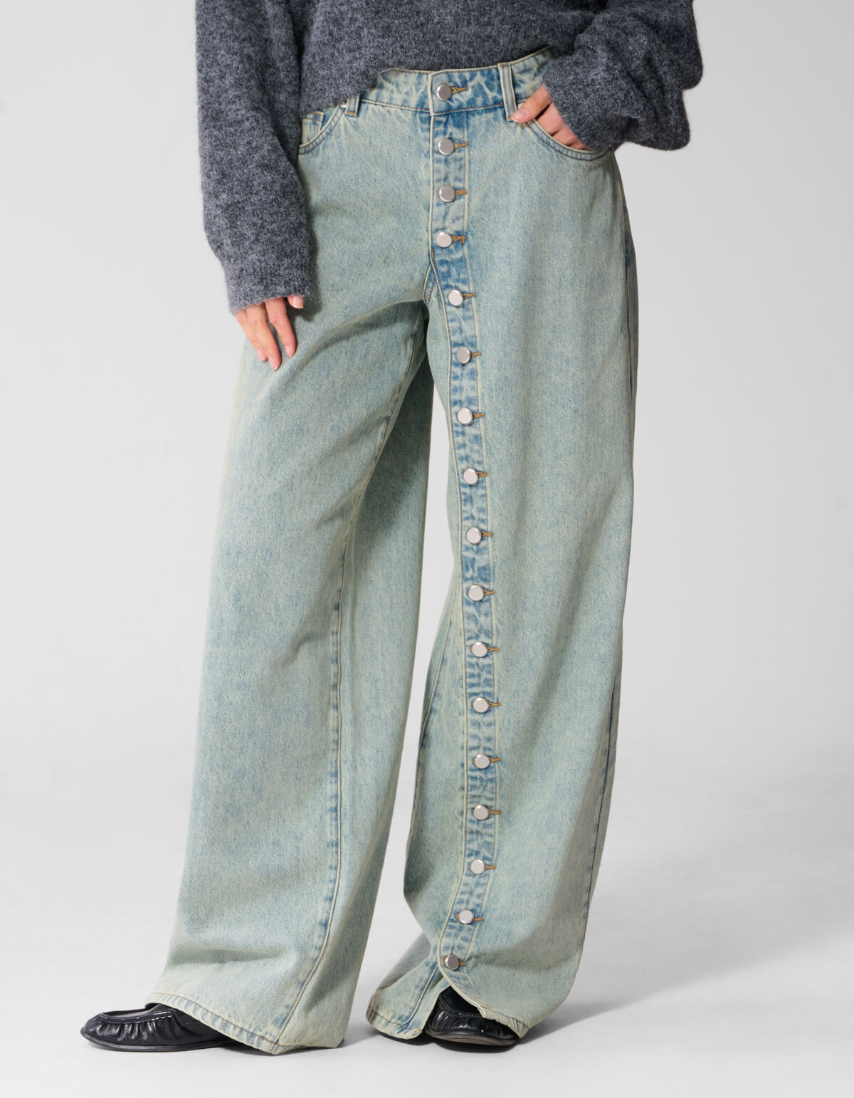 Wide Leg Fit Jeans Met Knoopsluiting Bleached SHOEBY WOMEN