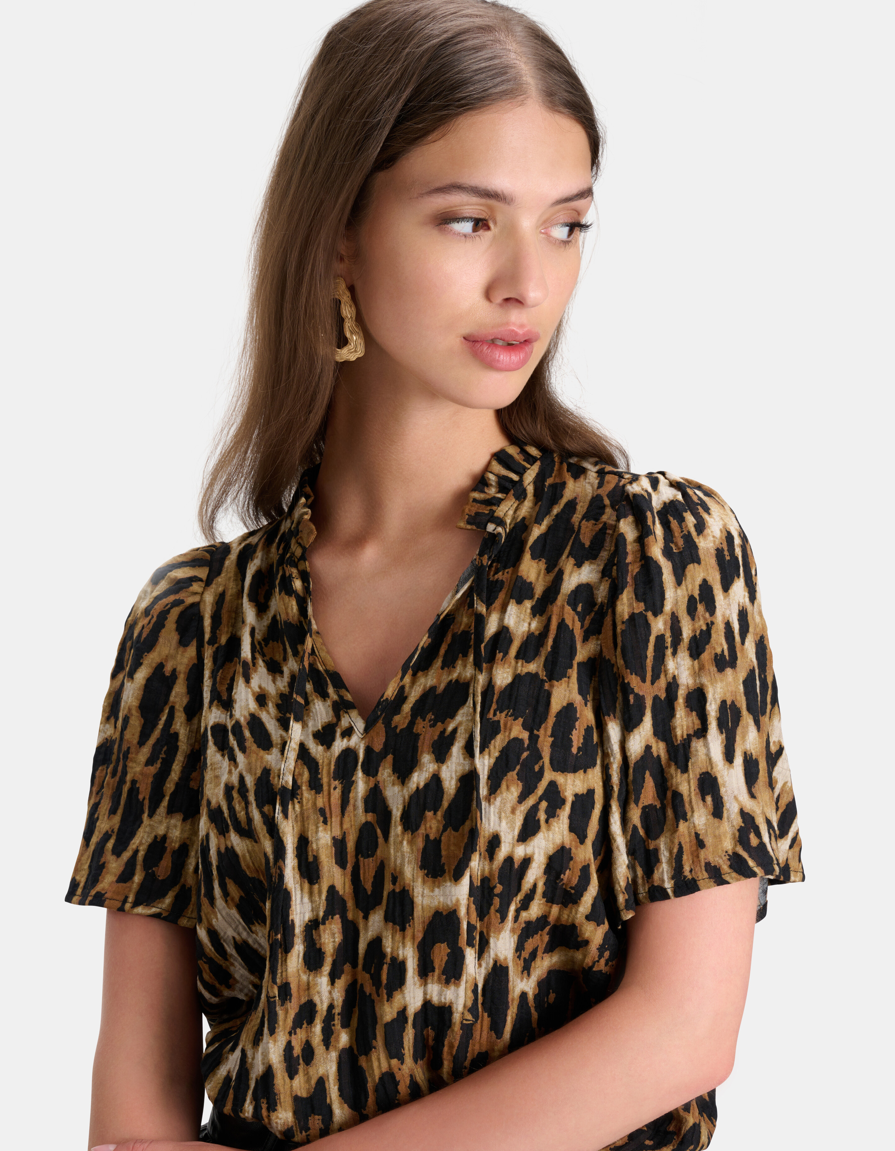 Leopard V-Hals Top Bruin SHOEBY WOMEN