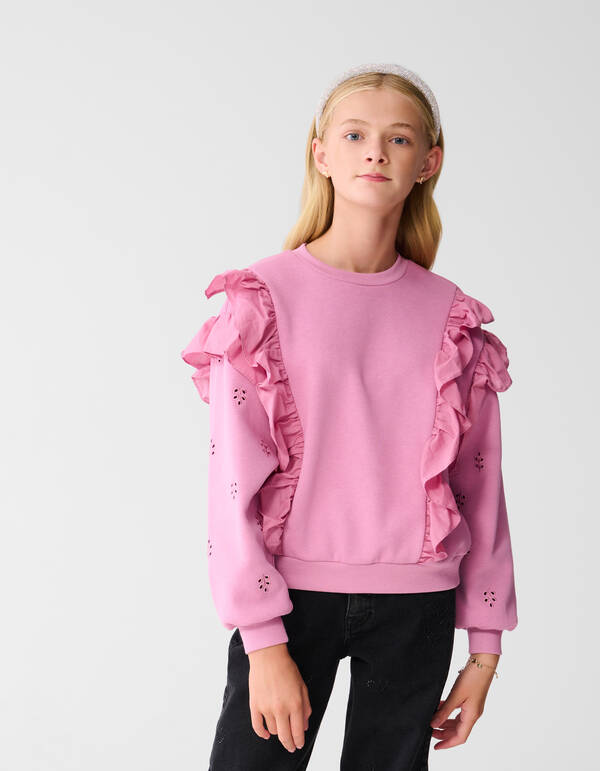 Ruffle Embroidery Sweater Roze SHOEBY GIRLS