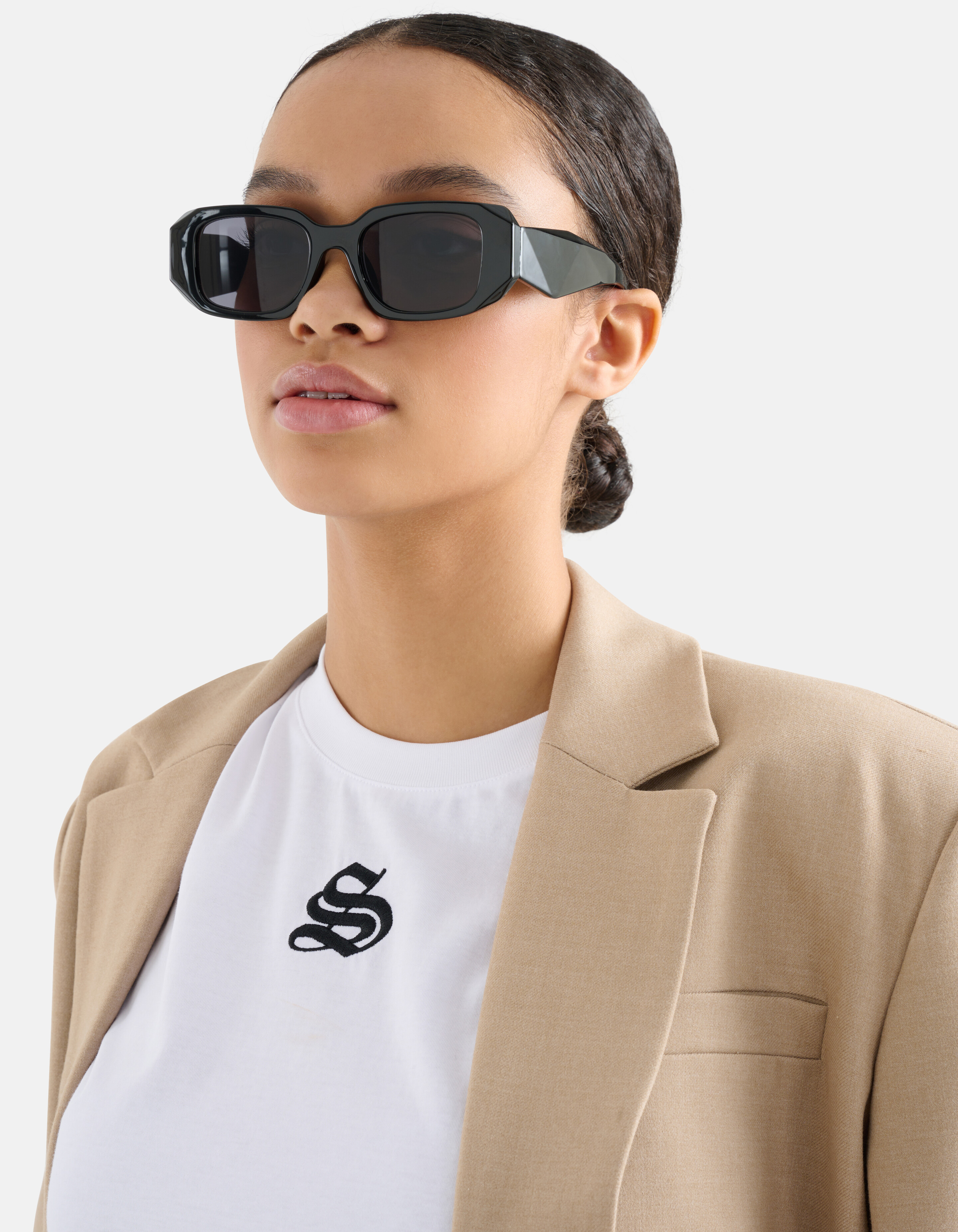 Wijde Rechthoekige Zonnebril Zwart SHOEBY ACCESSOIRES