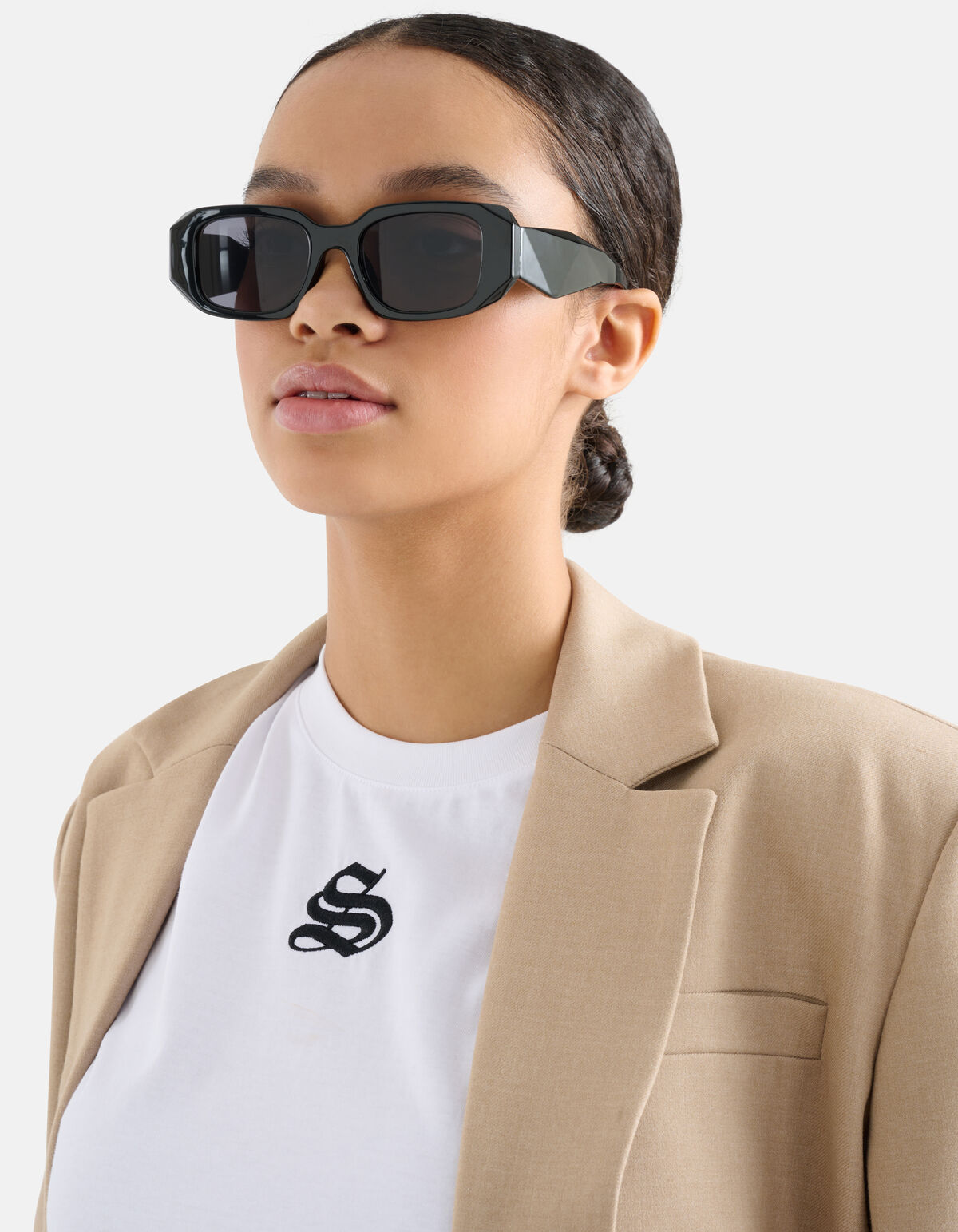 Wijde Rechthoekige Zonnebril Zwart SHOEBY ACCESSOIRES