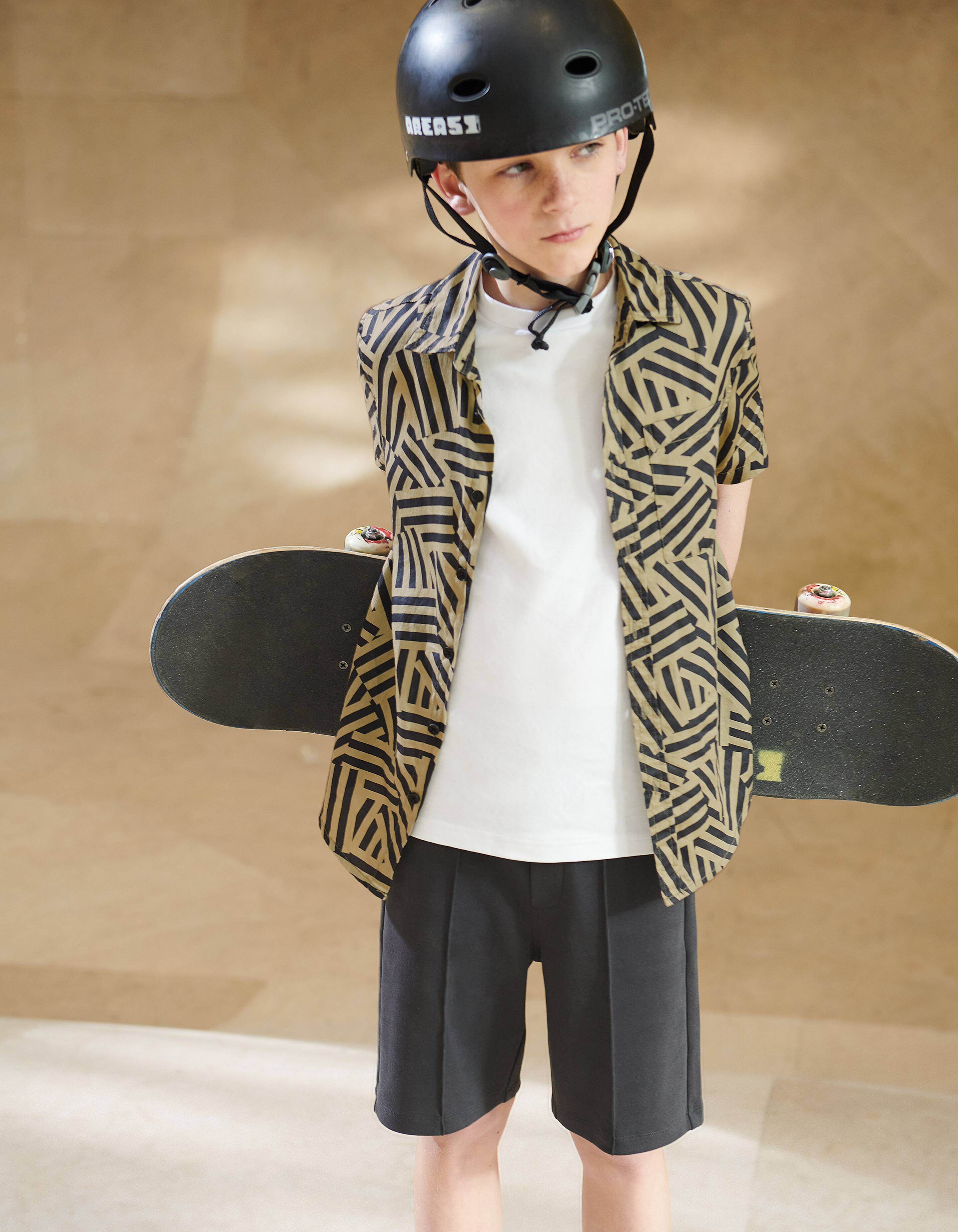 Geometrisch Overhemd Zand SHOEBY BOYS