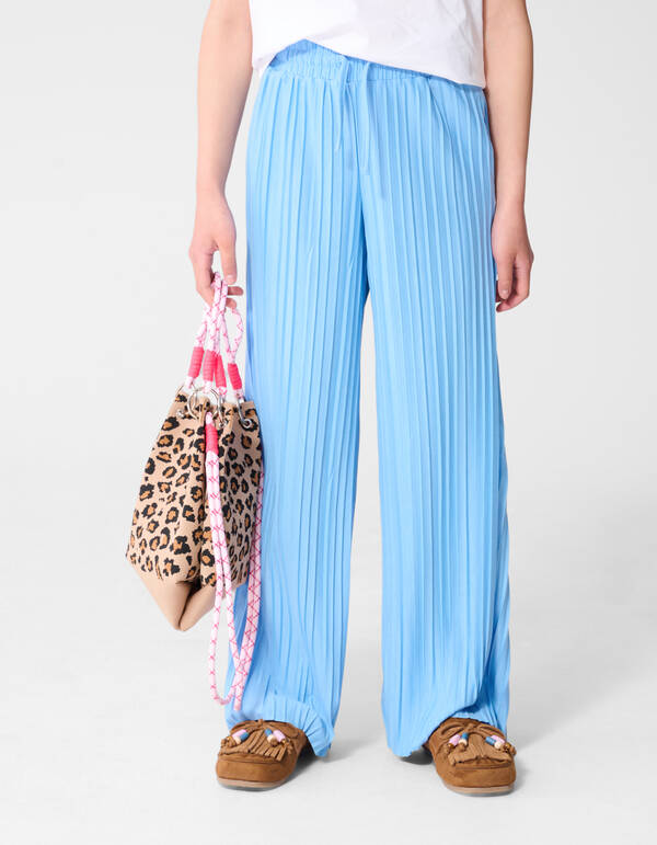 Pliss&eacute; Wide Leg Broek Blauw SHOEBY GIRLS