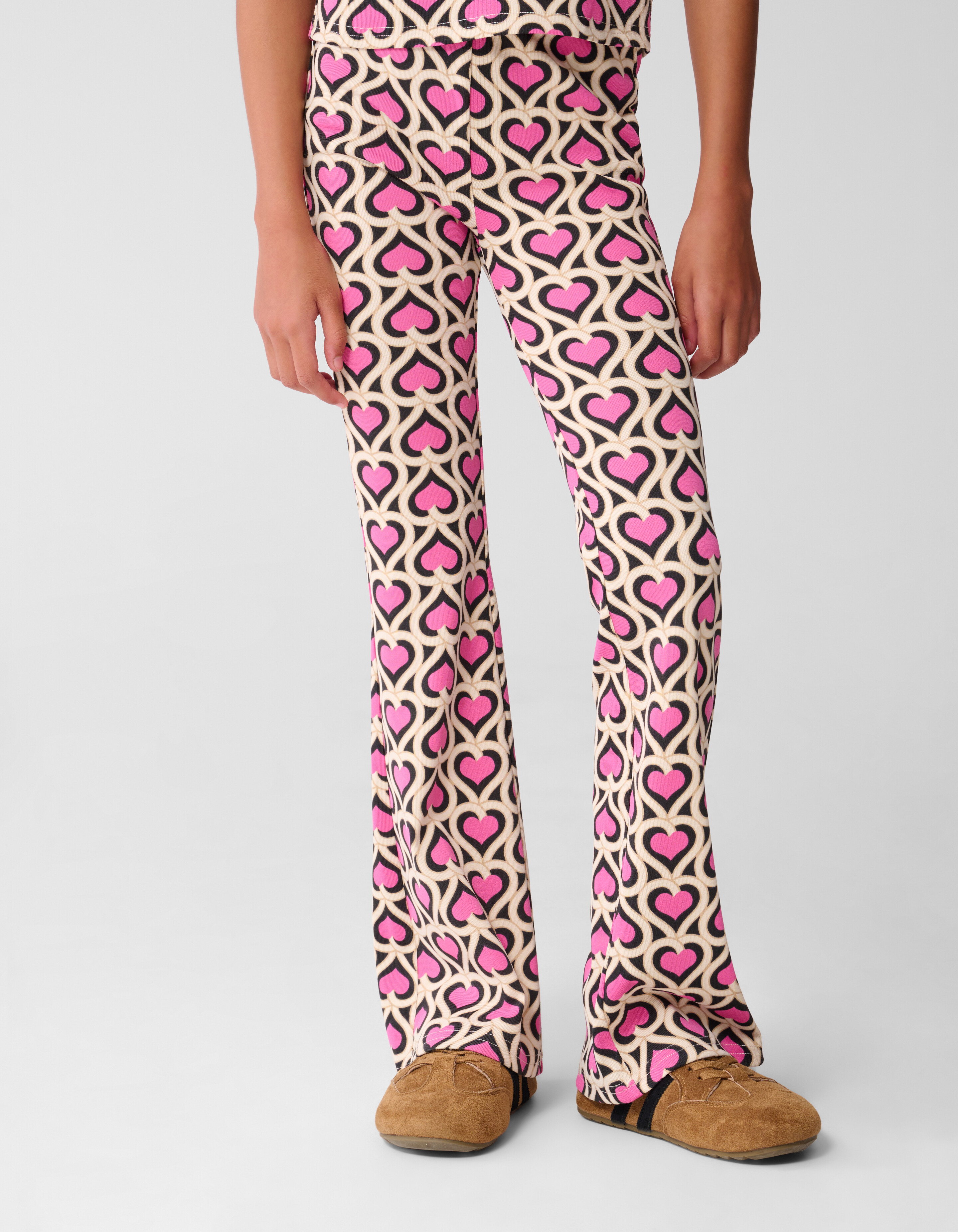 Heart Printed Rib Flared Legging Roze SHOEBY GIRLS