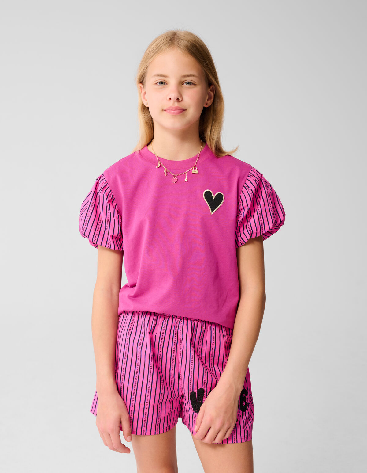Heart Pinstripe Top Lichtroze SHOEBY GIRLS
