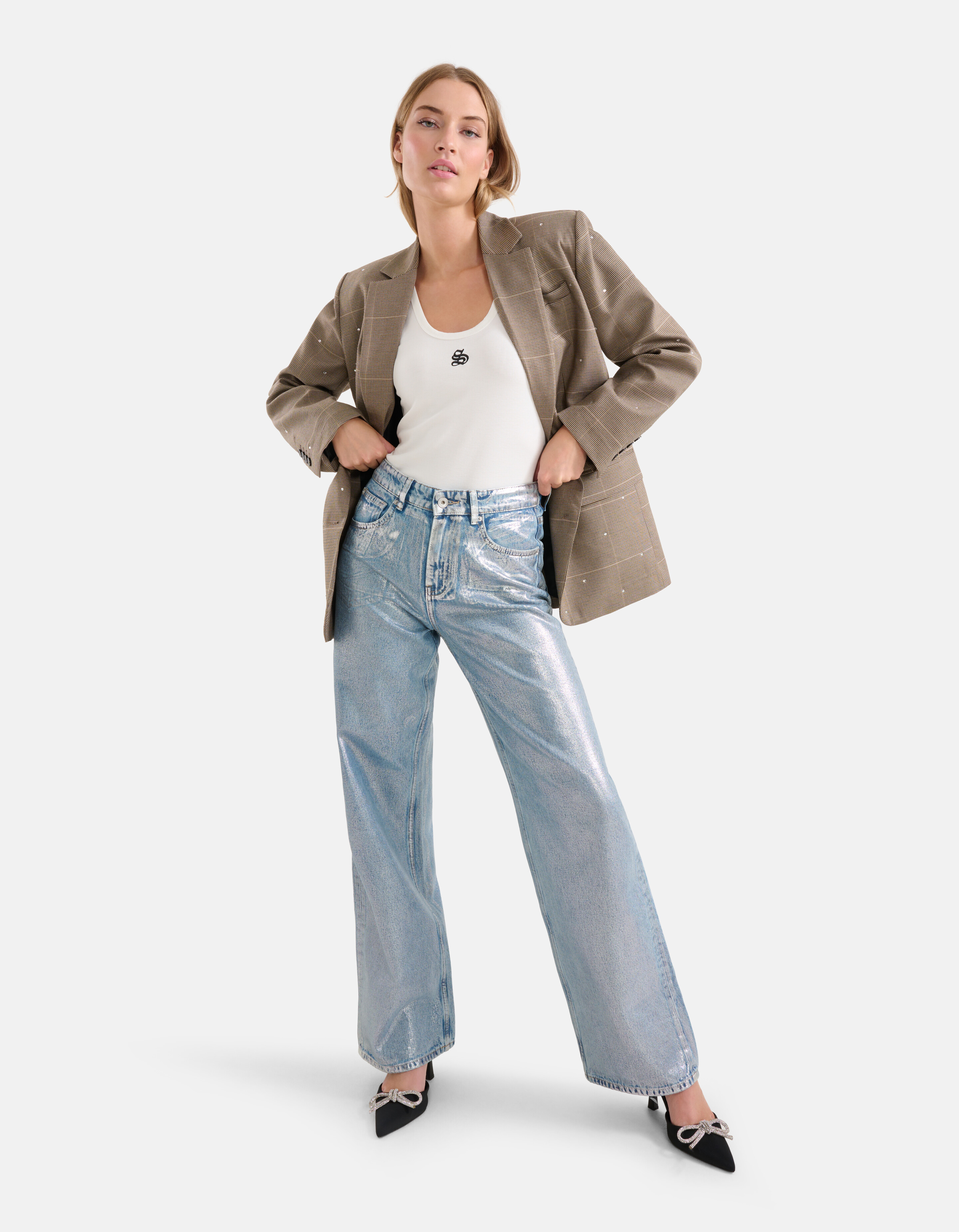 Metallic Wide Leg Jeans Zilver SHOEBY WOMEN
