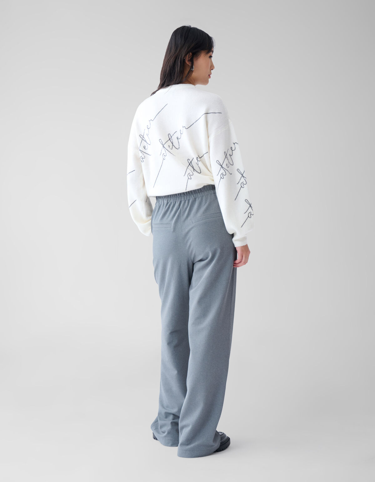 Basis Wide Leg Broek Grijs SHOEBY WOMEN