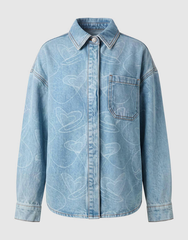 Denim Heart Print Blouse Blauw SHOEBY GIRLS