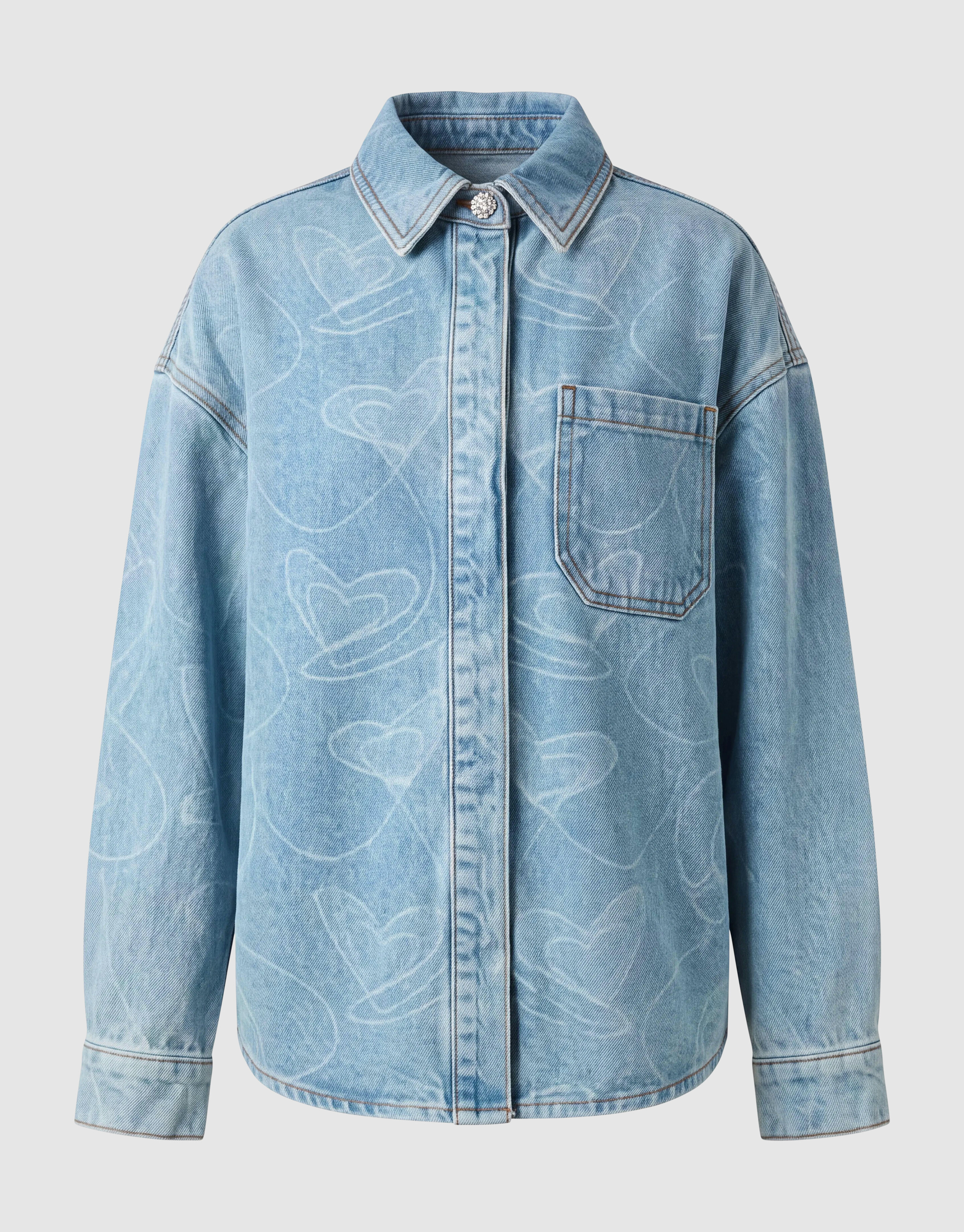 Denim Heart Print Blouse Blauw SHOEBY GIRLS