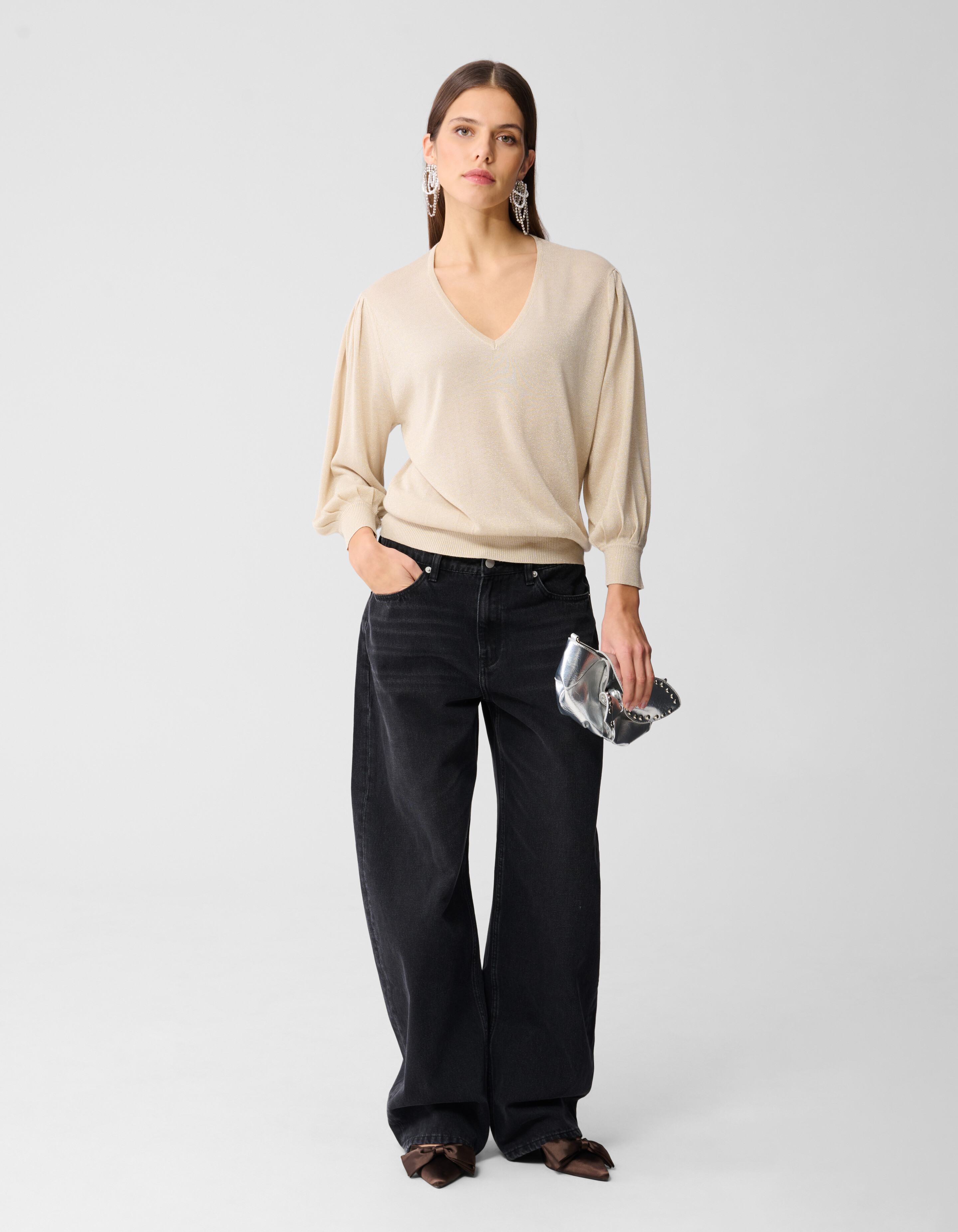 Glitter V-hals Trui Zand SHOEBY WOMEN