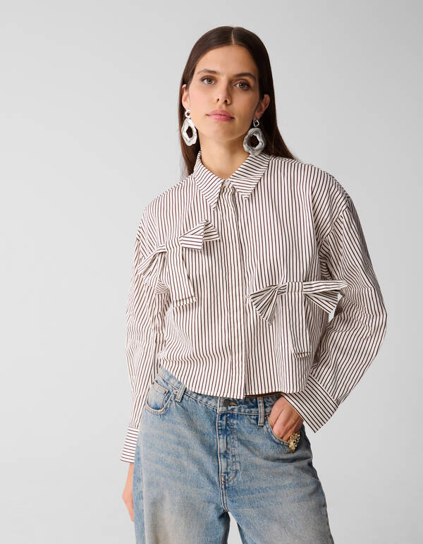 Pinstripe Strik Blouse Wit/Rood SHOEBY WOMEN