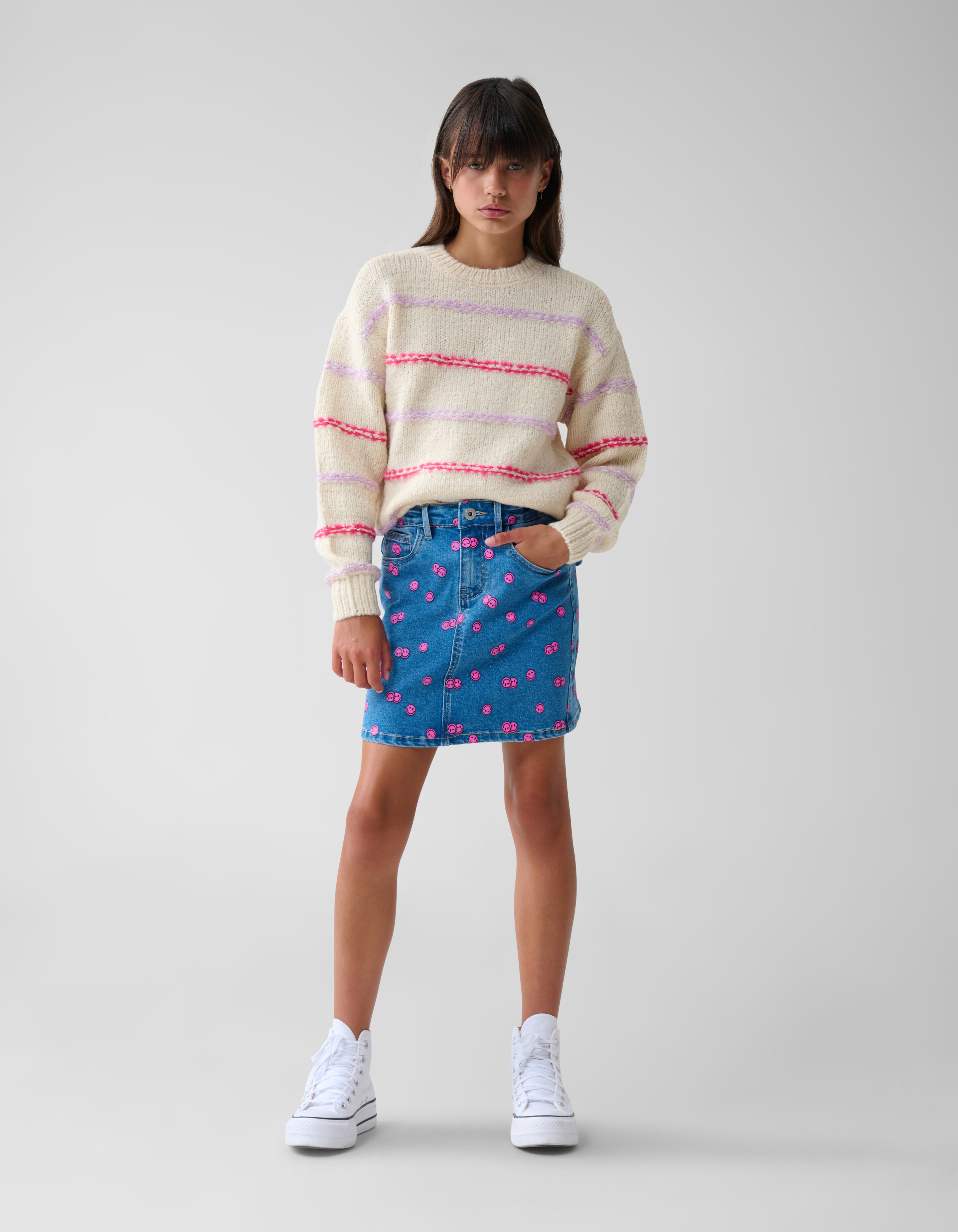 Printed Denim Mini Rok Blauw SHOEBY GIRLS