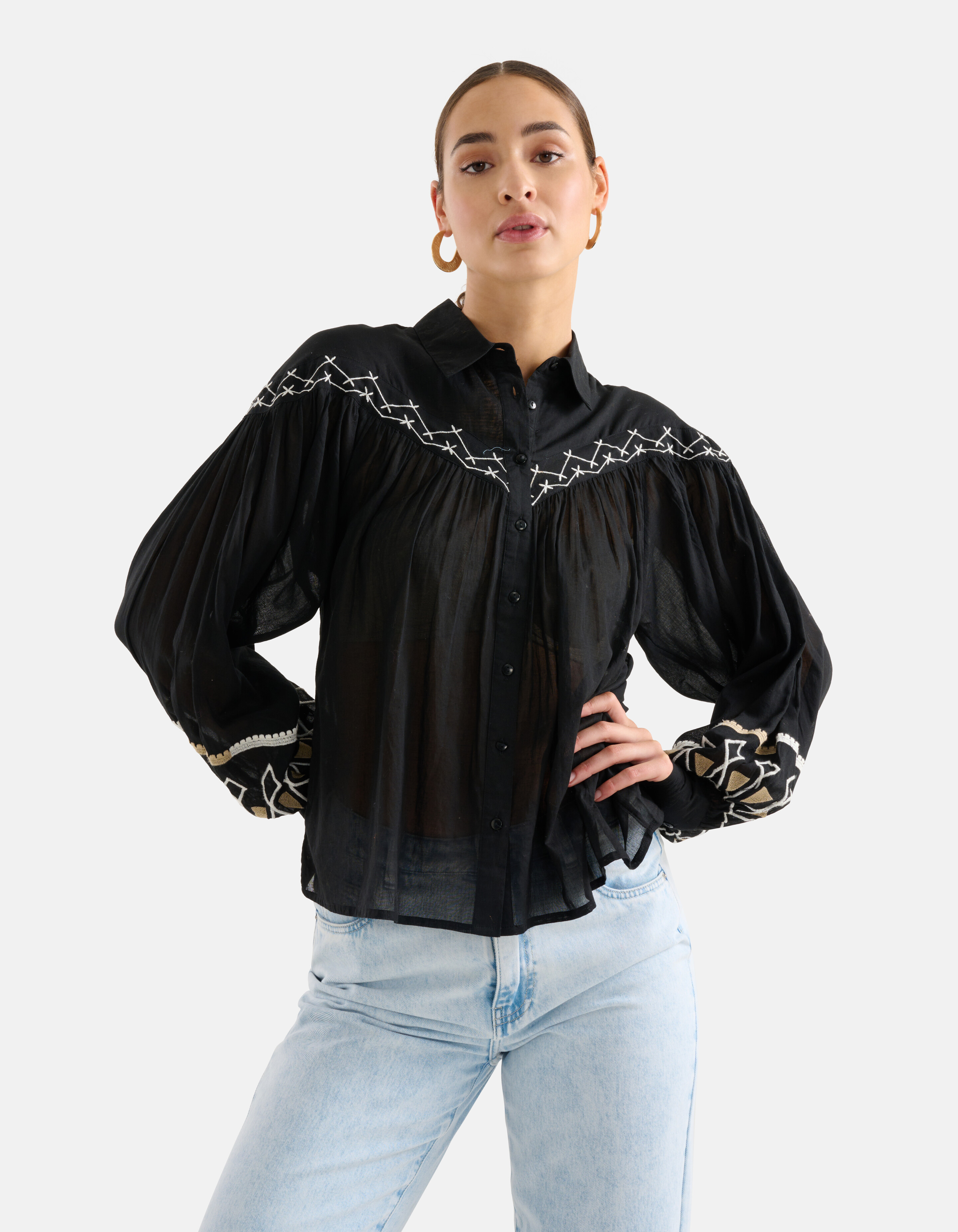 Embroidery Blouse Zwart SHOEBY WOMEN
