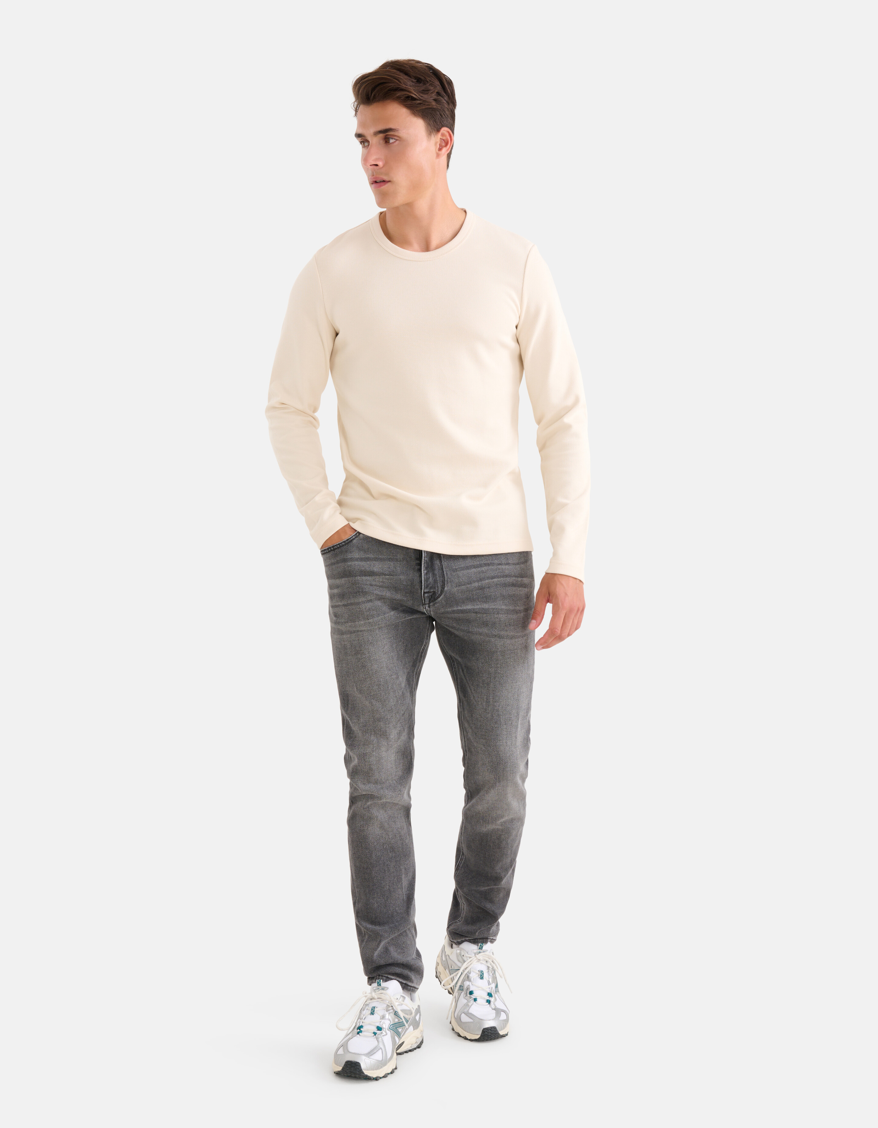 Structuur T-shirt Gebroken Wit SHOEBY MEN