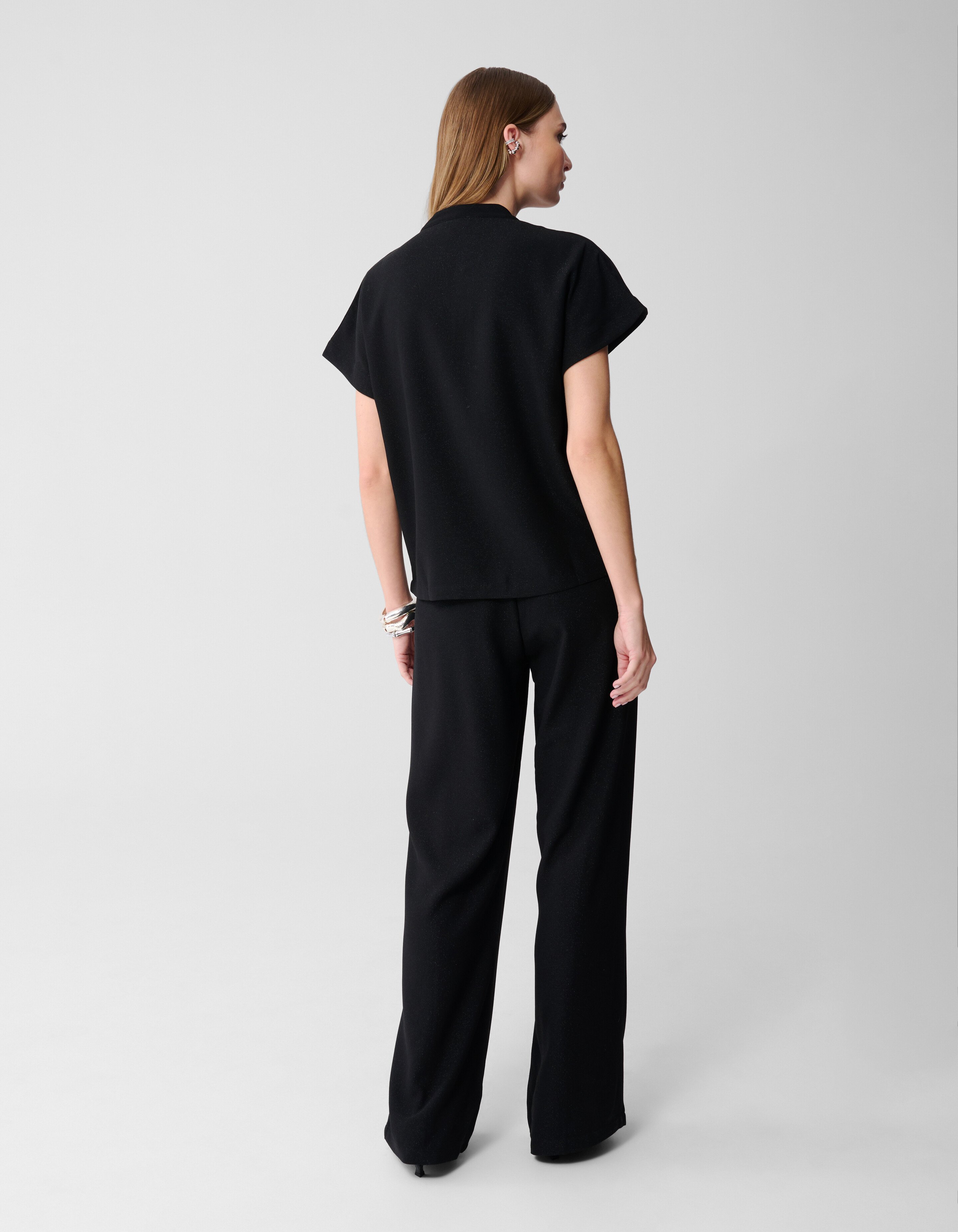 Glitter V-hals Top Zwart SHOEBY WOMEN