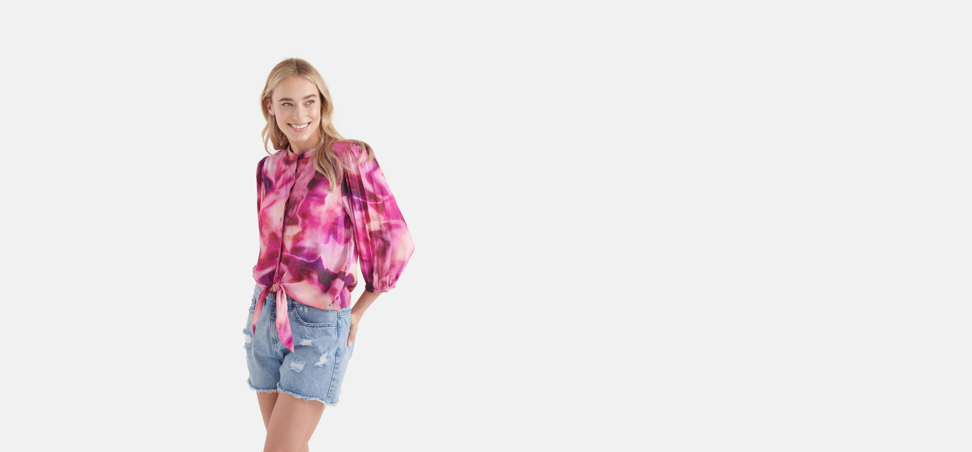 Tie Dye Print Blouse Roze SHOEBY WOMEN