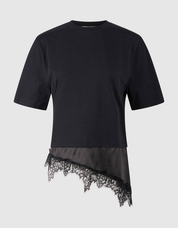 Kanten Satijnen T-shirt Zwart SHOEBY WOMEN