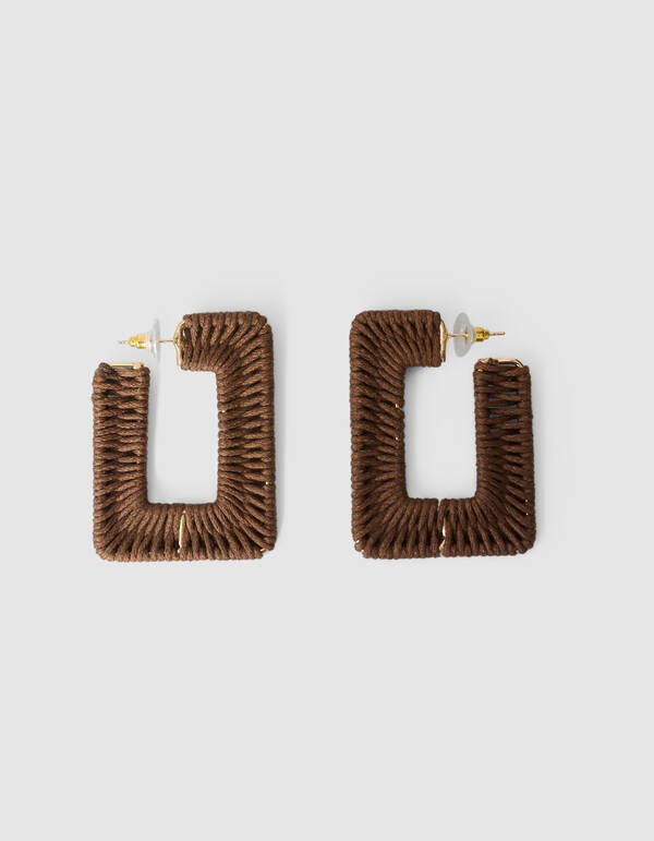 Square Raffia Oorbellen Donkerbruin SHOEBY ACCESSOIRES