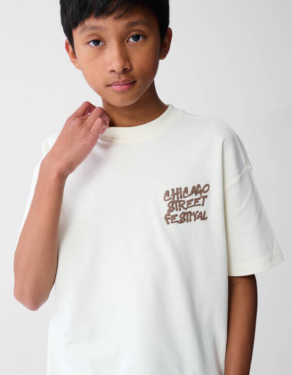 Festival Artwork T-shirt Gebroken Wit SHOEBY BOYS