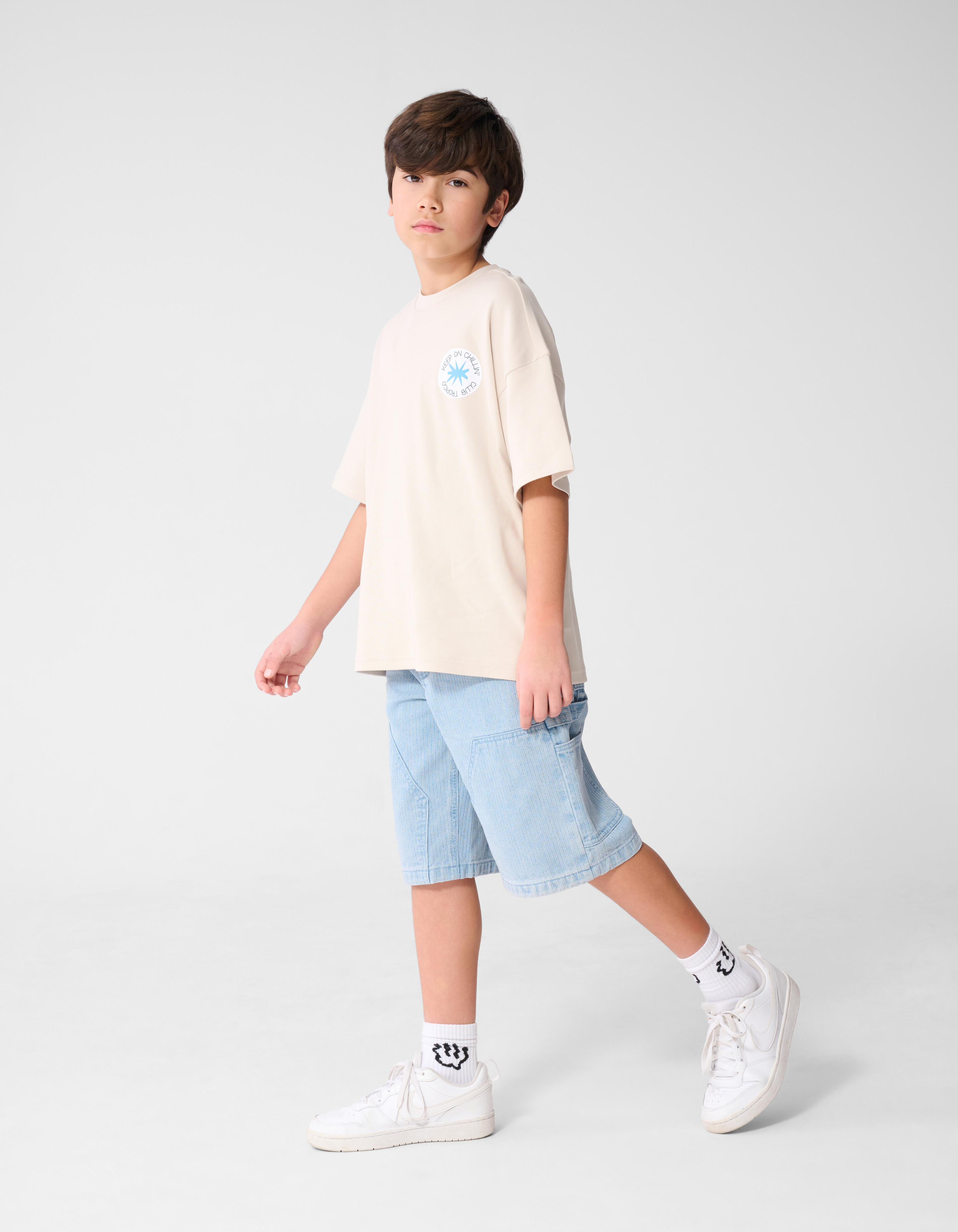 Striped Carpenter Denim Short Lichtblauw SHOEBY BOYS