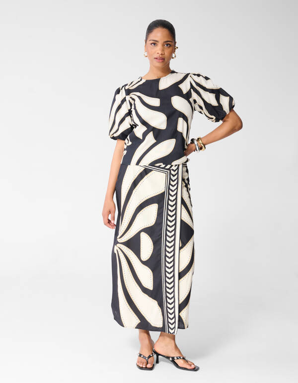 Printed Puff Top Zwart SHOEBY WOMEN