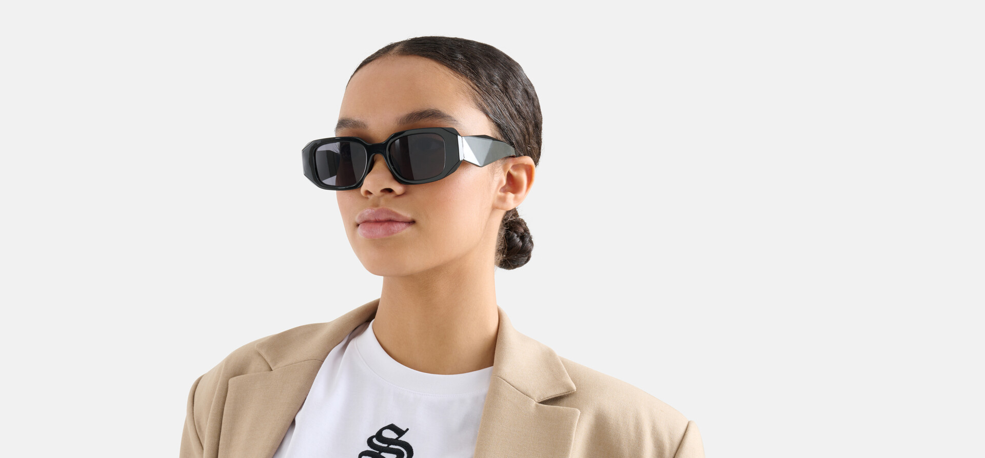 Wijde Rechthoekige Zonnebril Zwart SHOEBY ACCESSOIRES