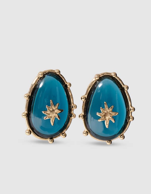 Oval Star Oorbellen Blauw/Goud SHOEBY ACCESSOIRES