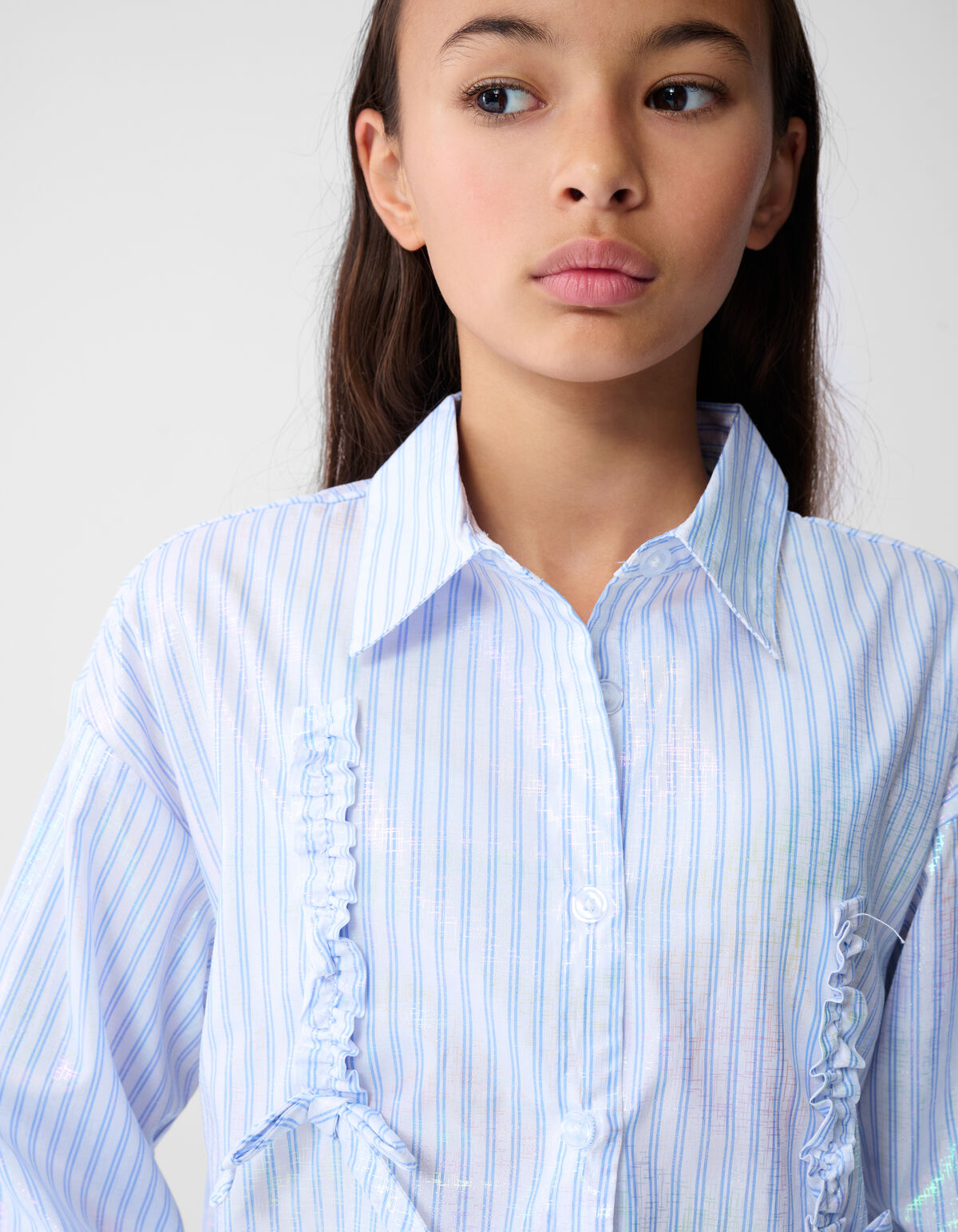 Shiny Pinstripe Blouse Lichtblauw SHOEBY GIRLS