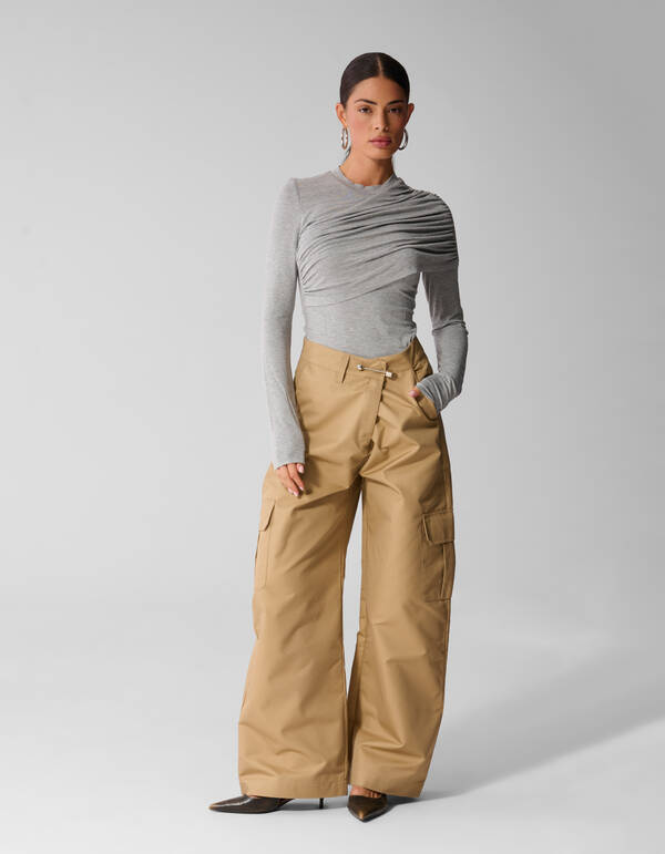 Gedrappeerde Longsleeve Top Grijs By Anna SHOEBY WOMEN