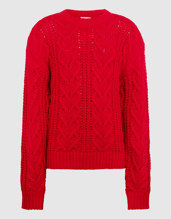 Strik Kabel Knit Trui Rood SHOEBY GIRLS