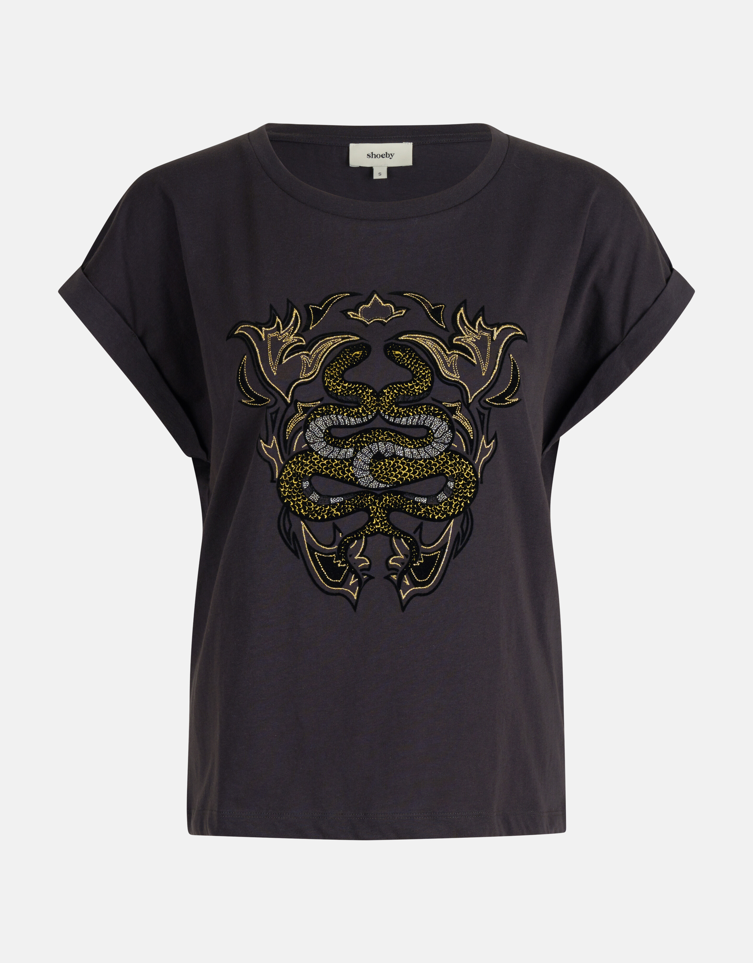 Slangen Embroidery Print T-shirt Donkergrijs SHOEBY WOMEN