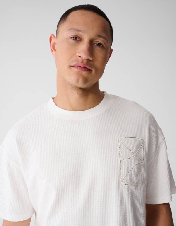 Waffle Embroidery T-shirt Wit SHOEBY MEN