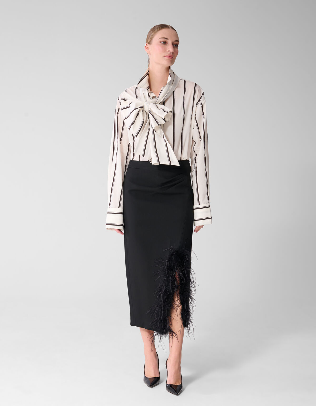 Gestreepte Jacquard Blouse Gebroken Wit By Mieke SHOEBY WOMEN