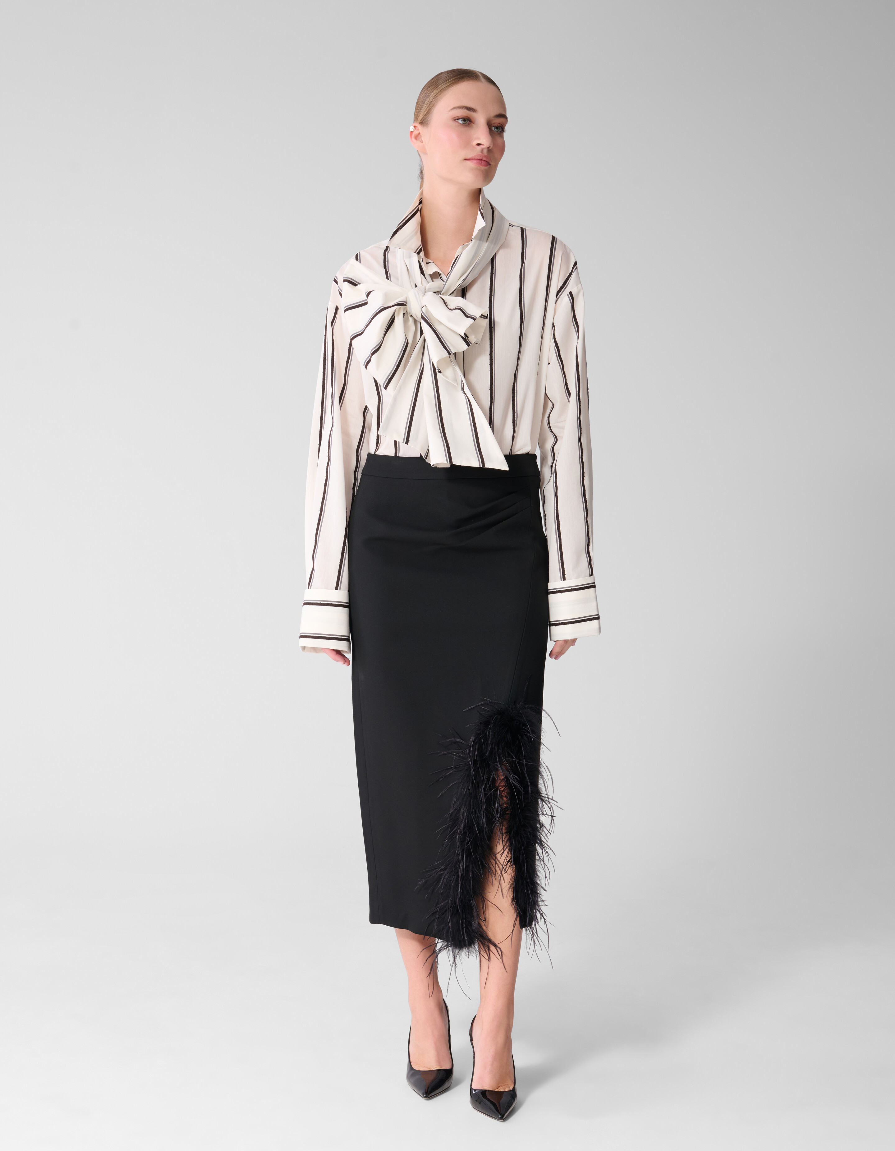 Gestreepte Jacquard Blouse Gebroken Wit By Mieke SHOEBY WOMEN