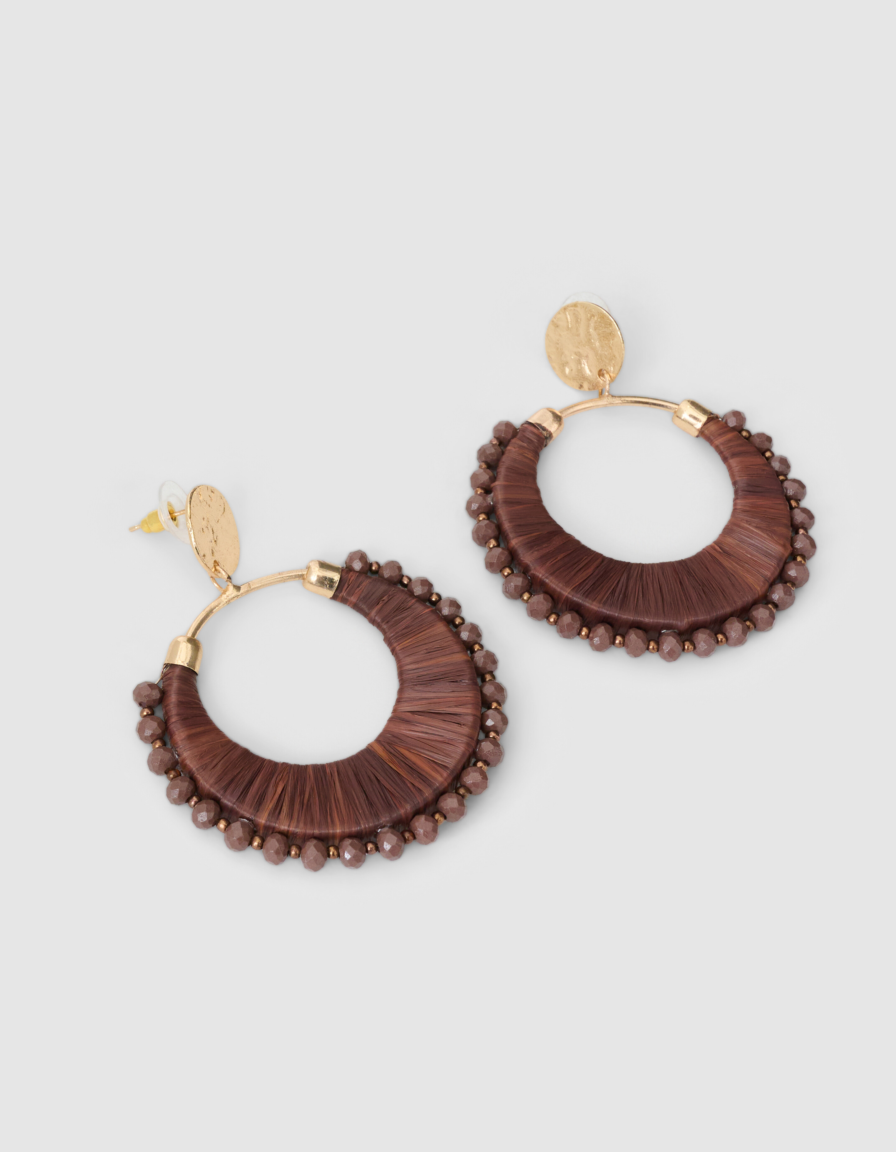 Beaded Raffia Oorbellen Donkerbruin SHOEBY ACCESSOIRES