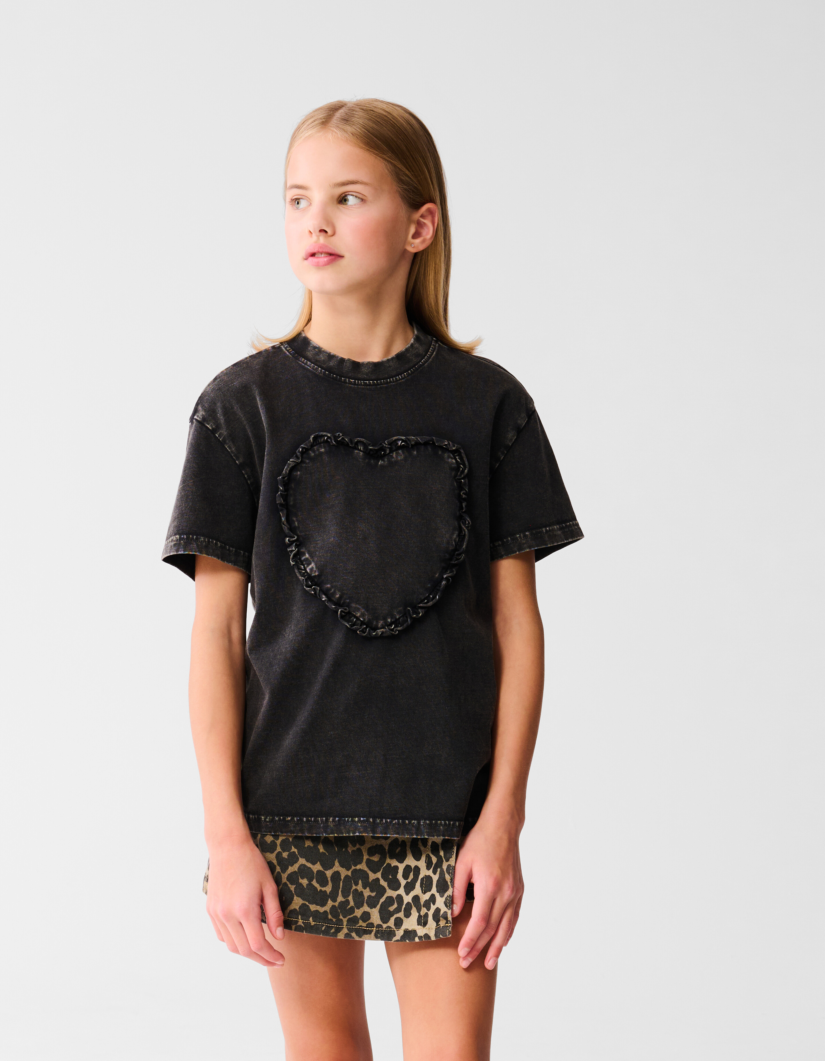 Washed Heart T-shirt Donkergrijs SHOEBY GIRLS